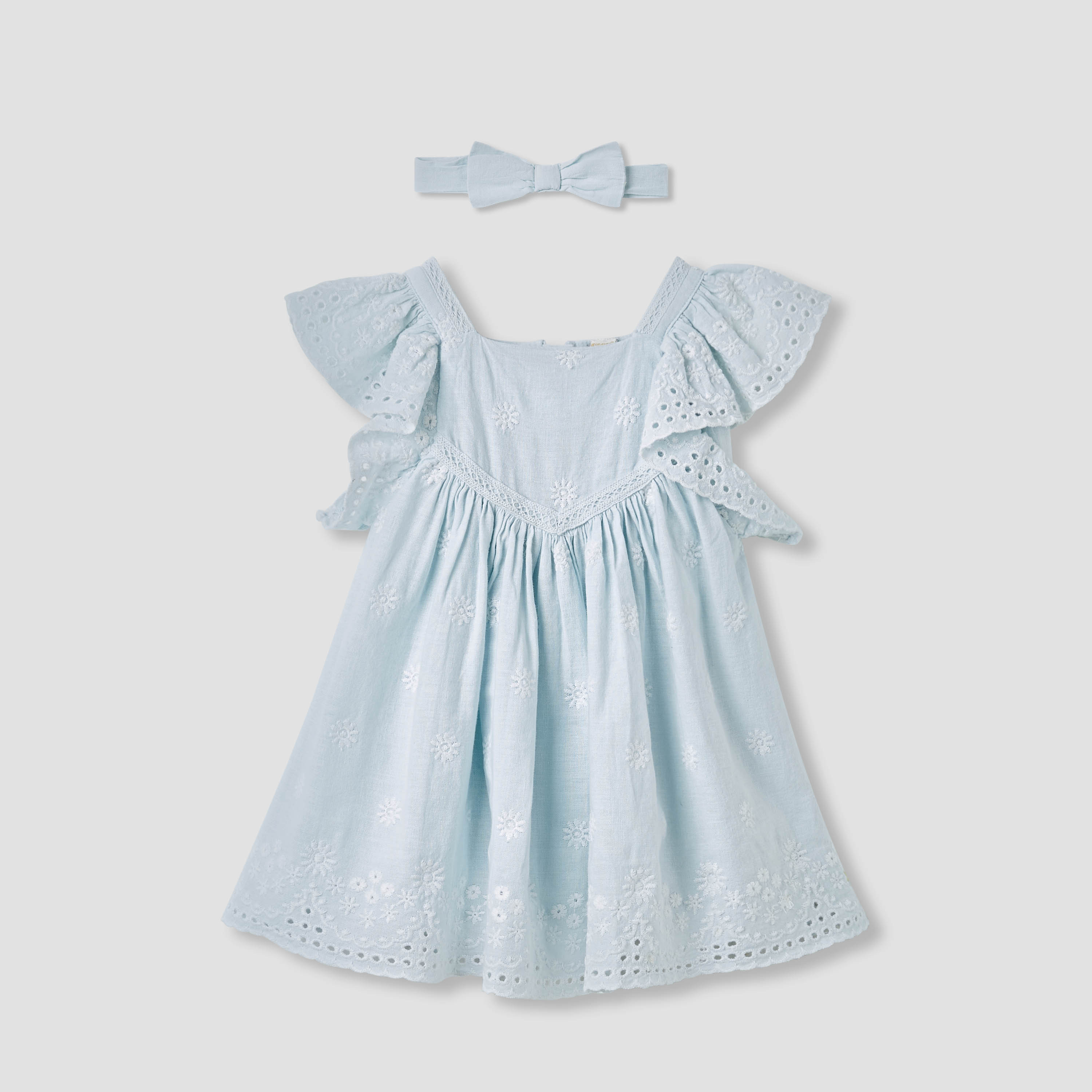 فستان إيه لاين بياقة مربعة وتفاصيل كشكش من جيجلز-baby-girls-clothing-dressesandjumpsuits-image-1