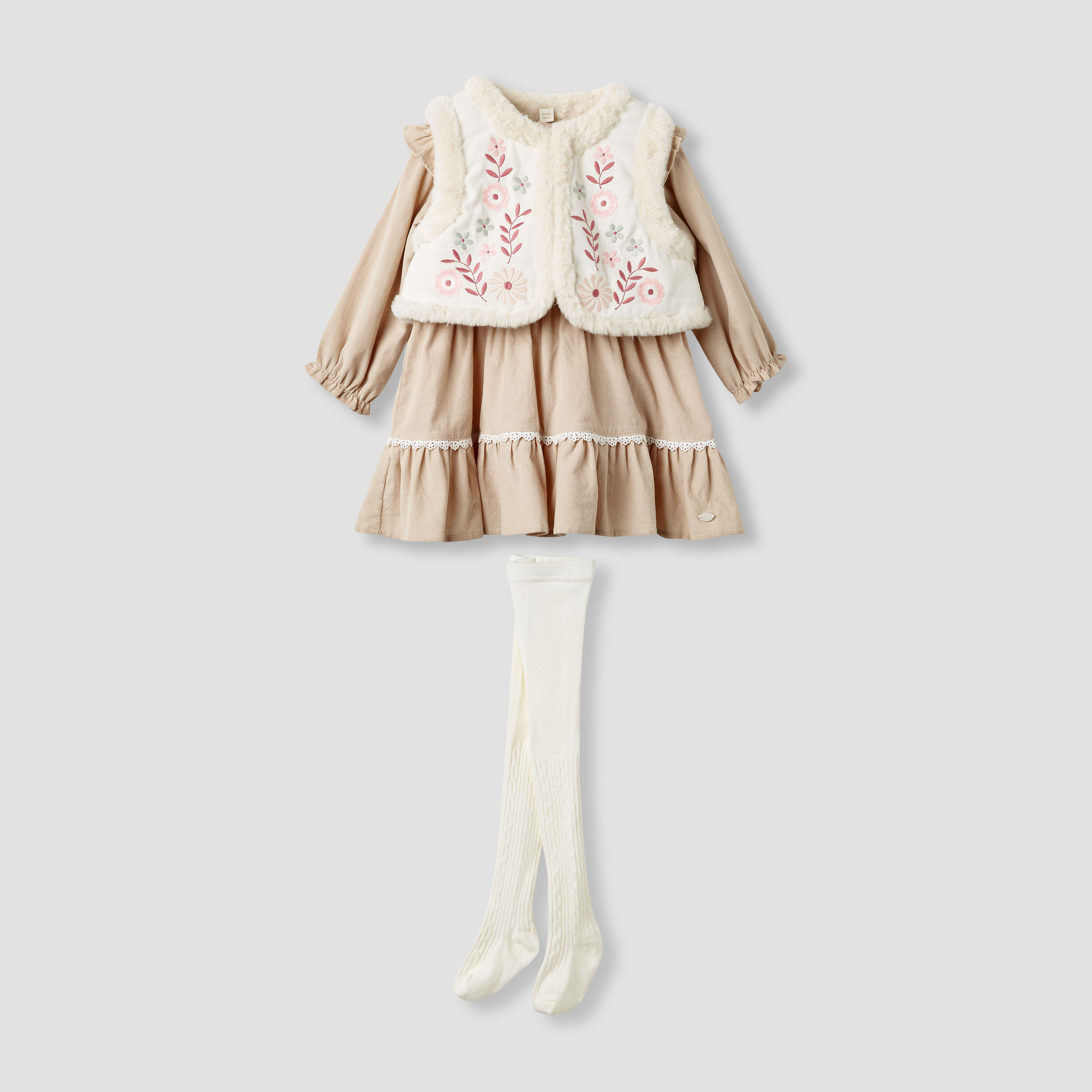 Giggles Embroidered Tiered Dress with Sweater and Stockings-baby-girls-clothing-winterwear-dresses-image-1