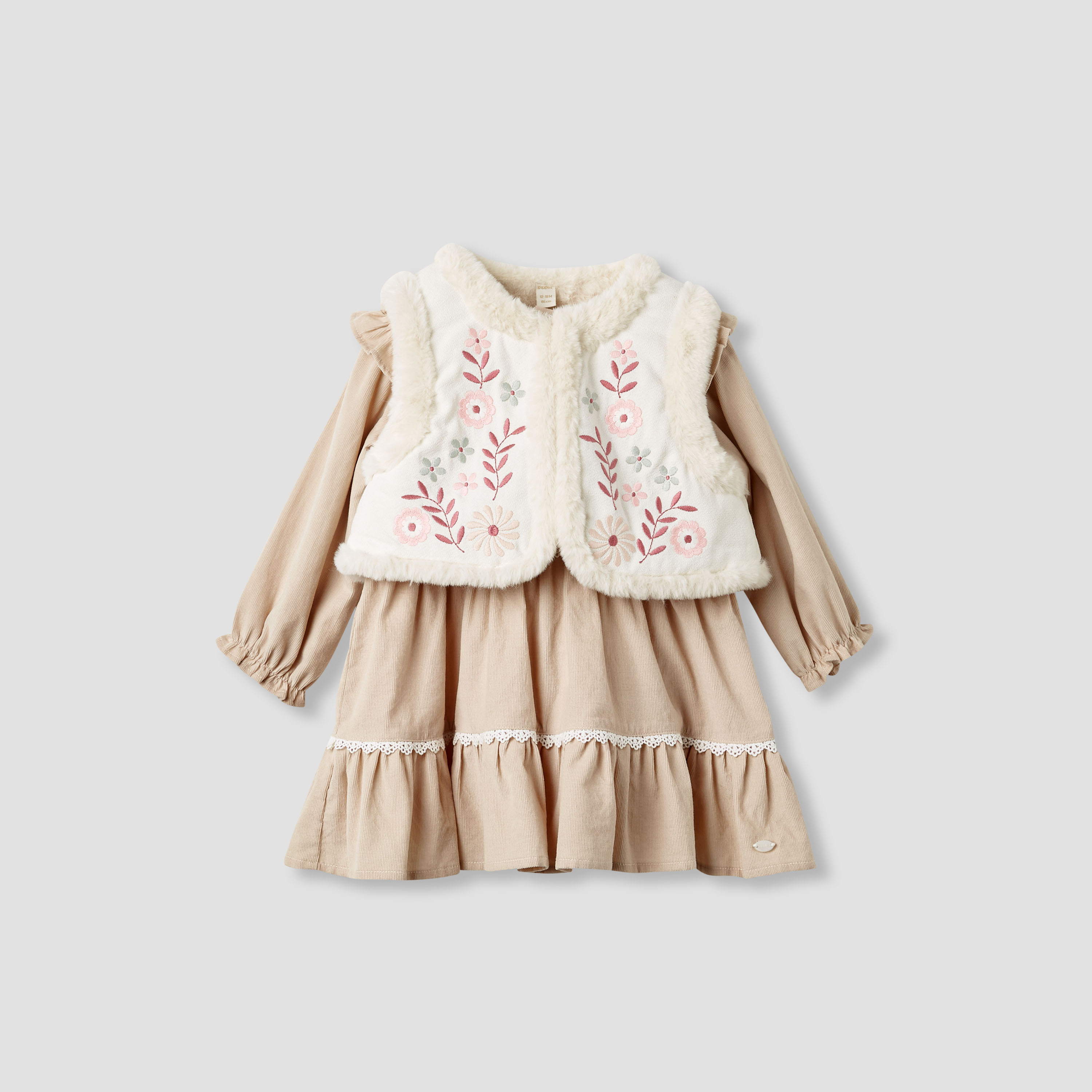 Giggles Embroidered Tiered Dress with Sweater and Stockings-baby-girls-clothing-winterwear-dresses-image-2