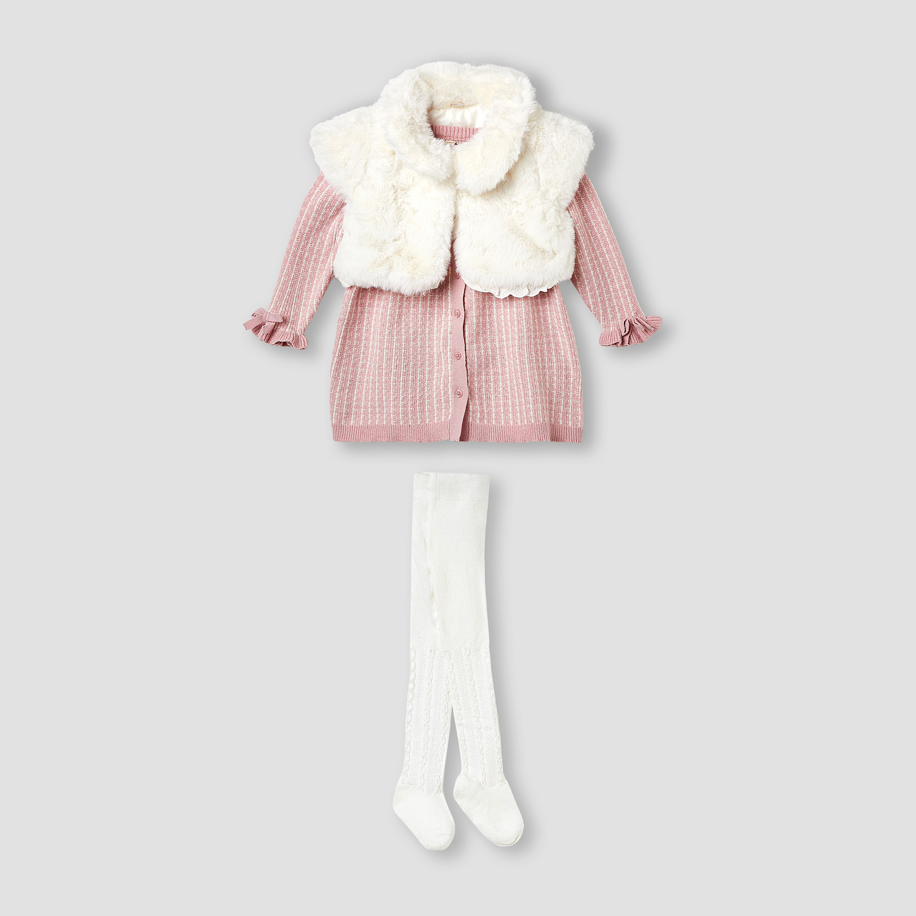 Giggles Textured Dress with Shrug and Tights-baby-girls-clothing-winterwear-dresses-image-1