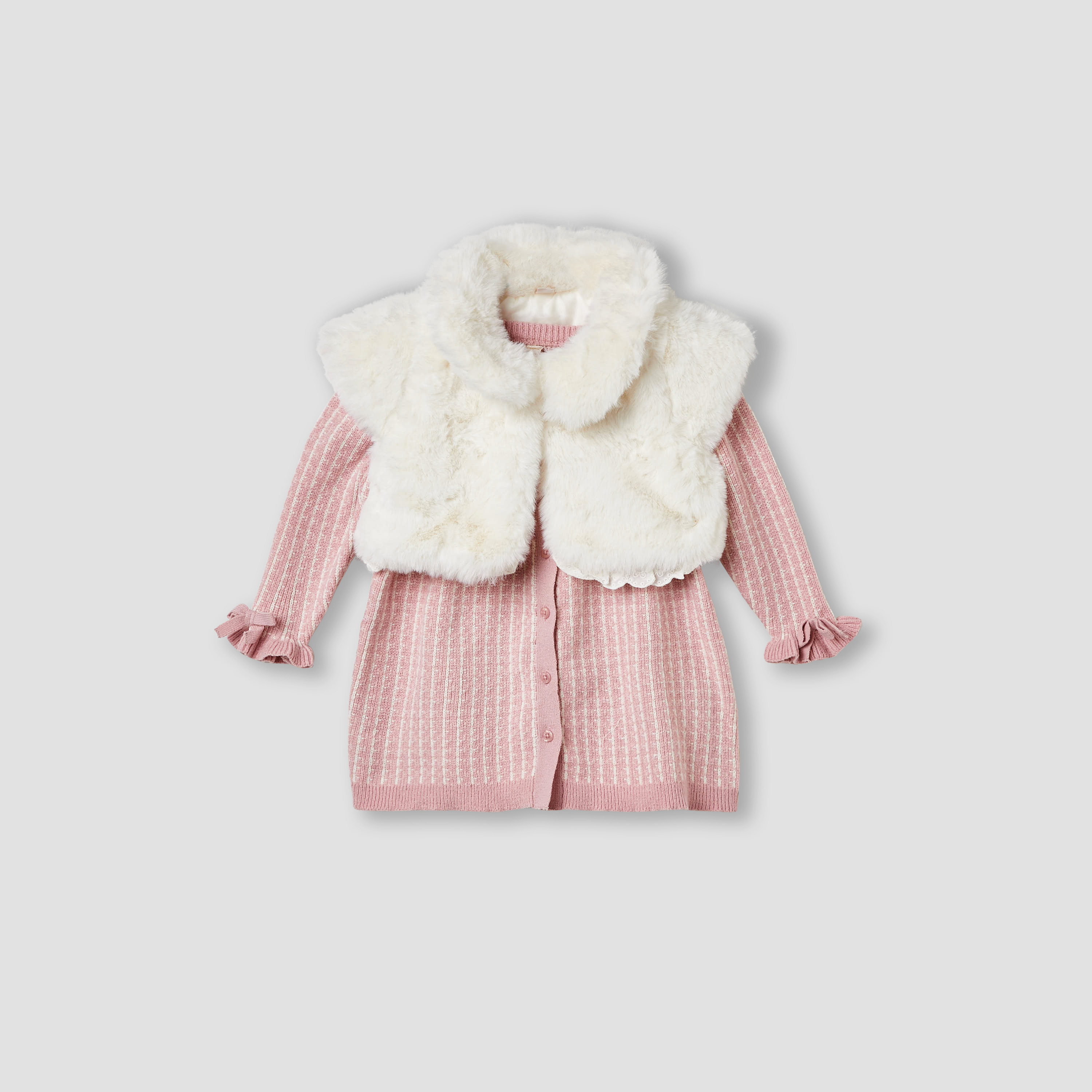 Giggles Textured Dress with Shrug and Tights-baby-girls-clothing-winterwear-dresses-image-2