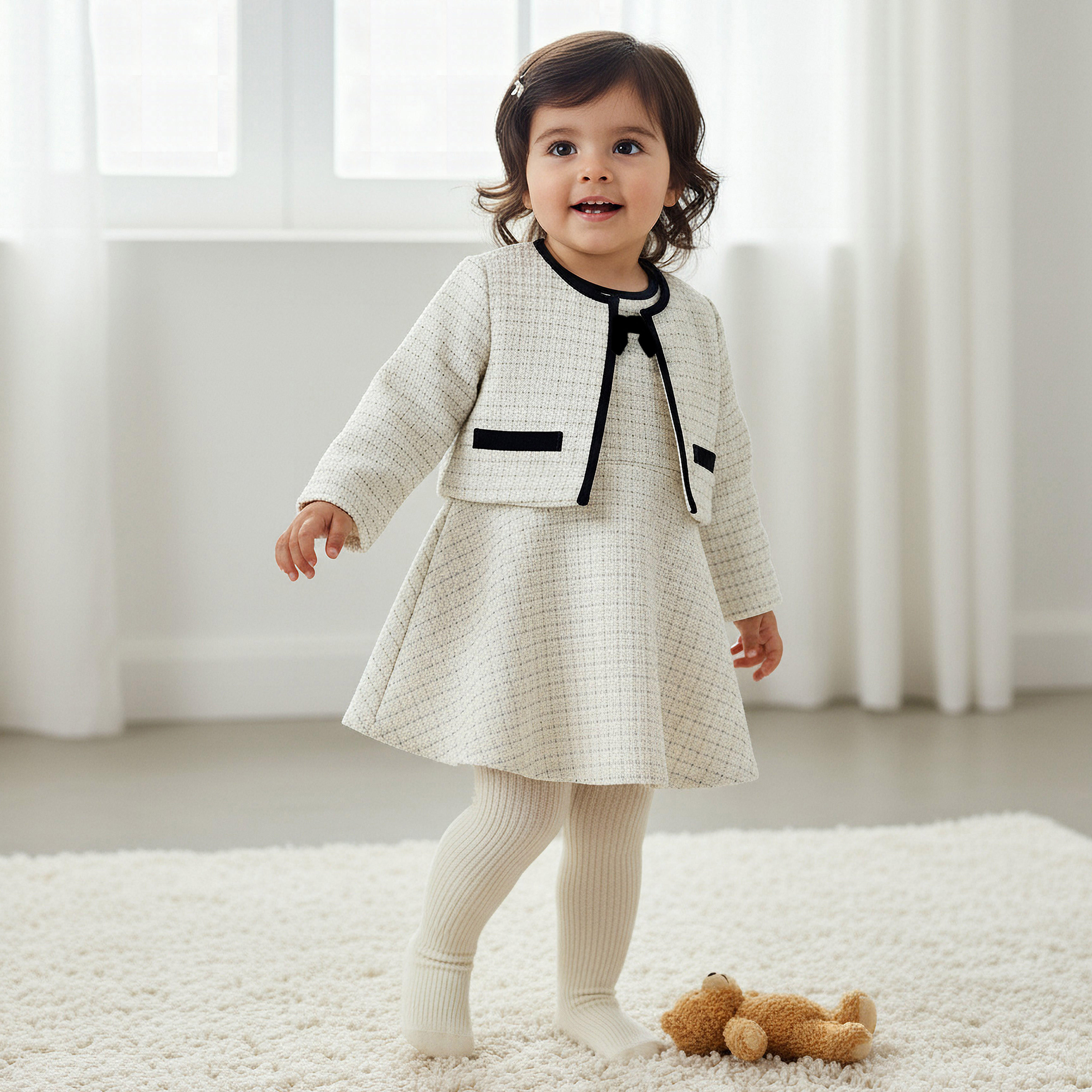 Giggles Textured Dress with Jacket and Stockings-baby-girls-clothing-winterwear-dresses-image-1