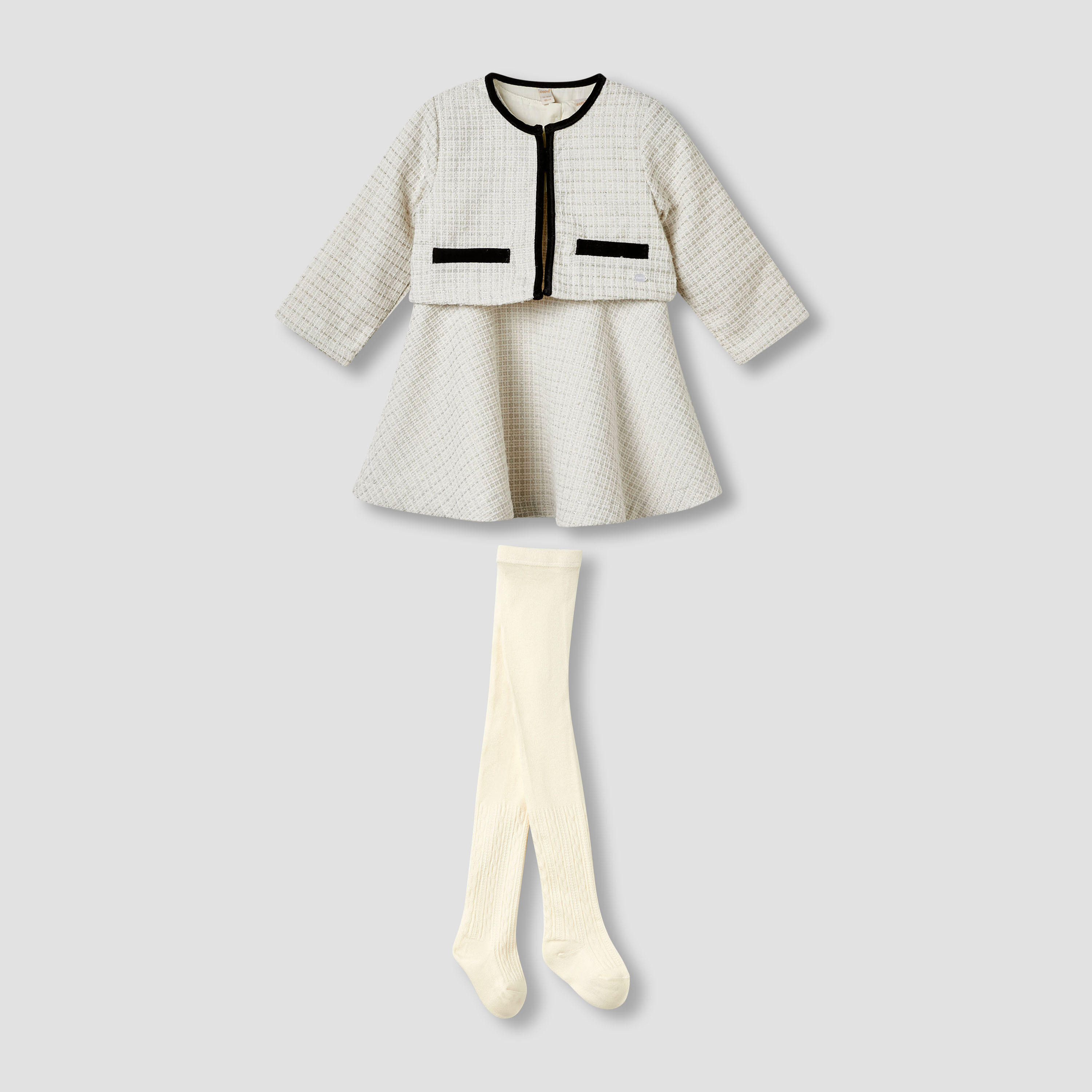 Giggles Textured Dress with Jacket and Stockings-baby-girls-clothing-winterwear-dresses-image-2