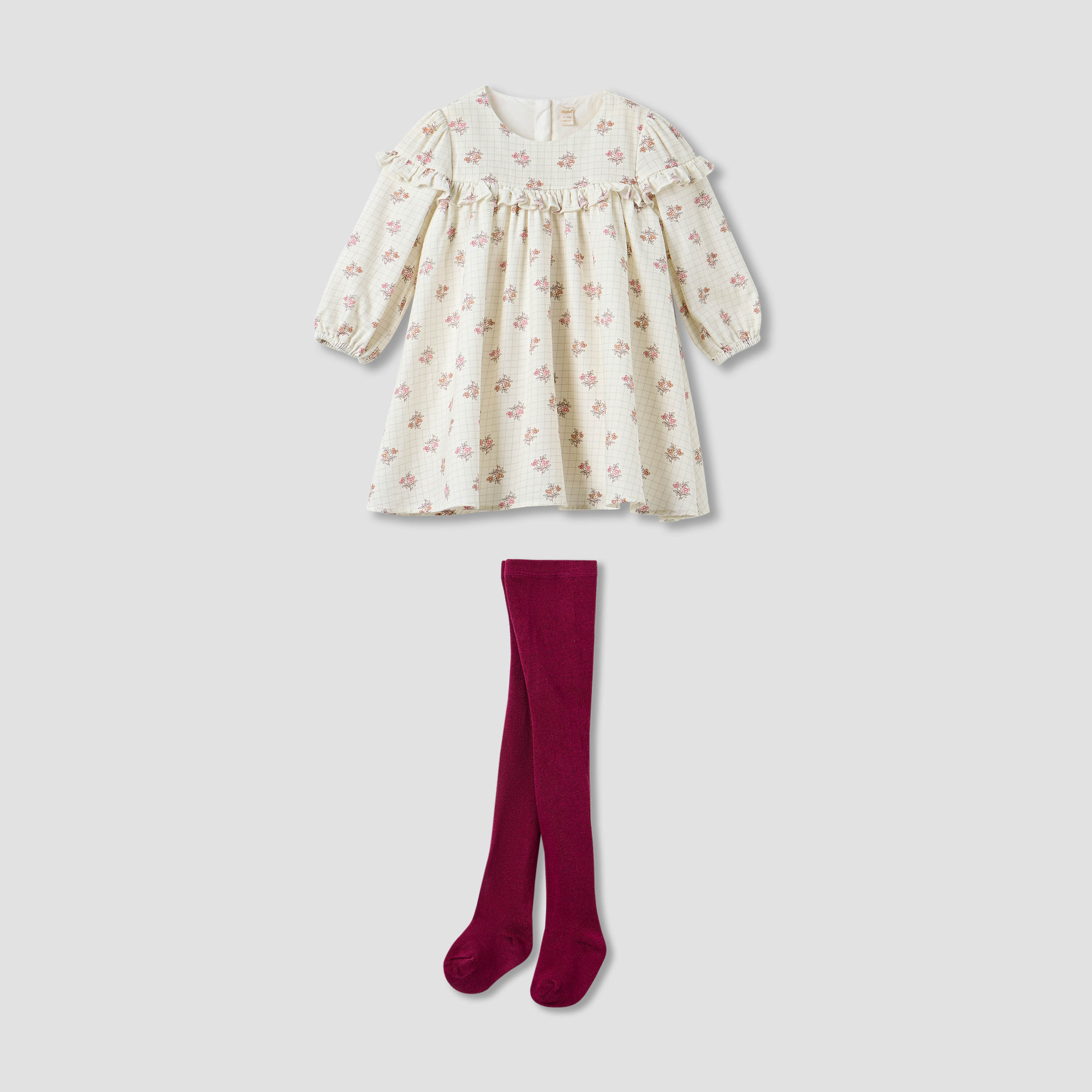 Giggles Floral Print Ruffle Dress and Tights Set-baby-girls-clothing-dressesandjumpsuits-image-1