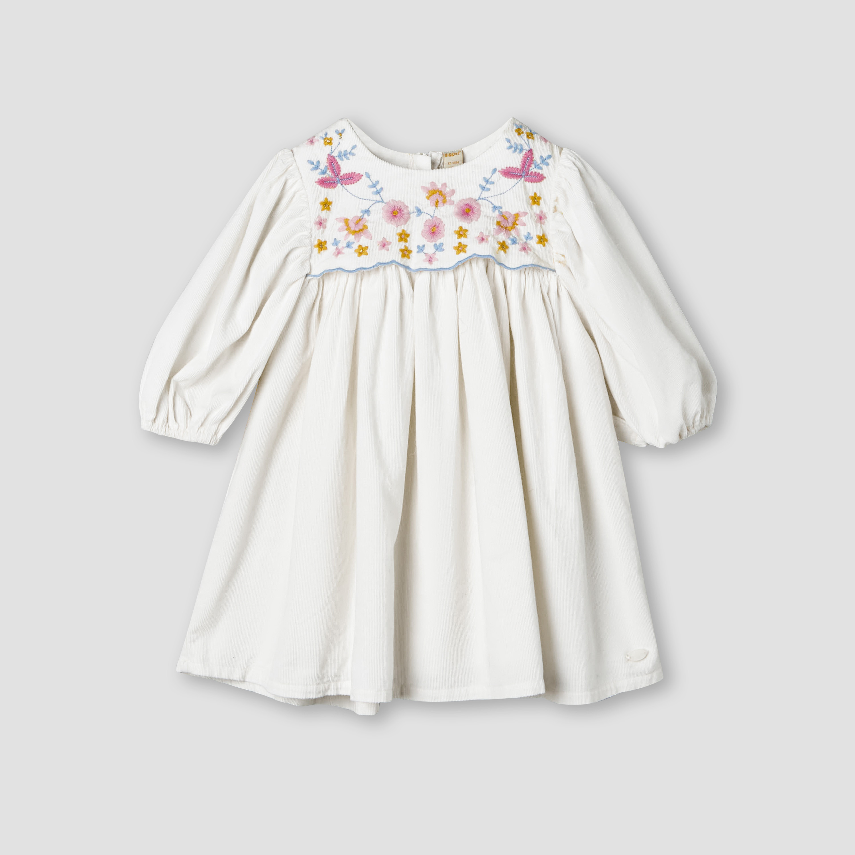 فستان إيه لاين بأكمام طويلة وياقة مستديرة وتطريز زهري مع شريطة رأس من جيجلز-baby-girls-clothing-dressesandjumpsuits-image-3