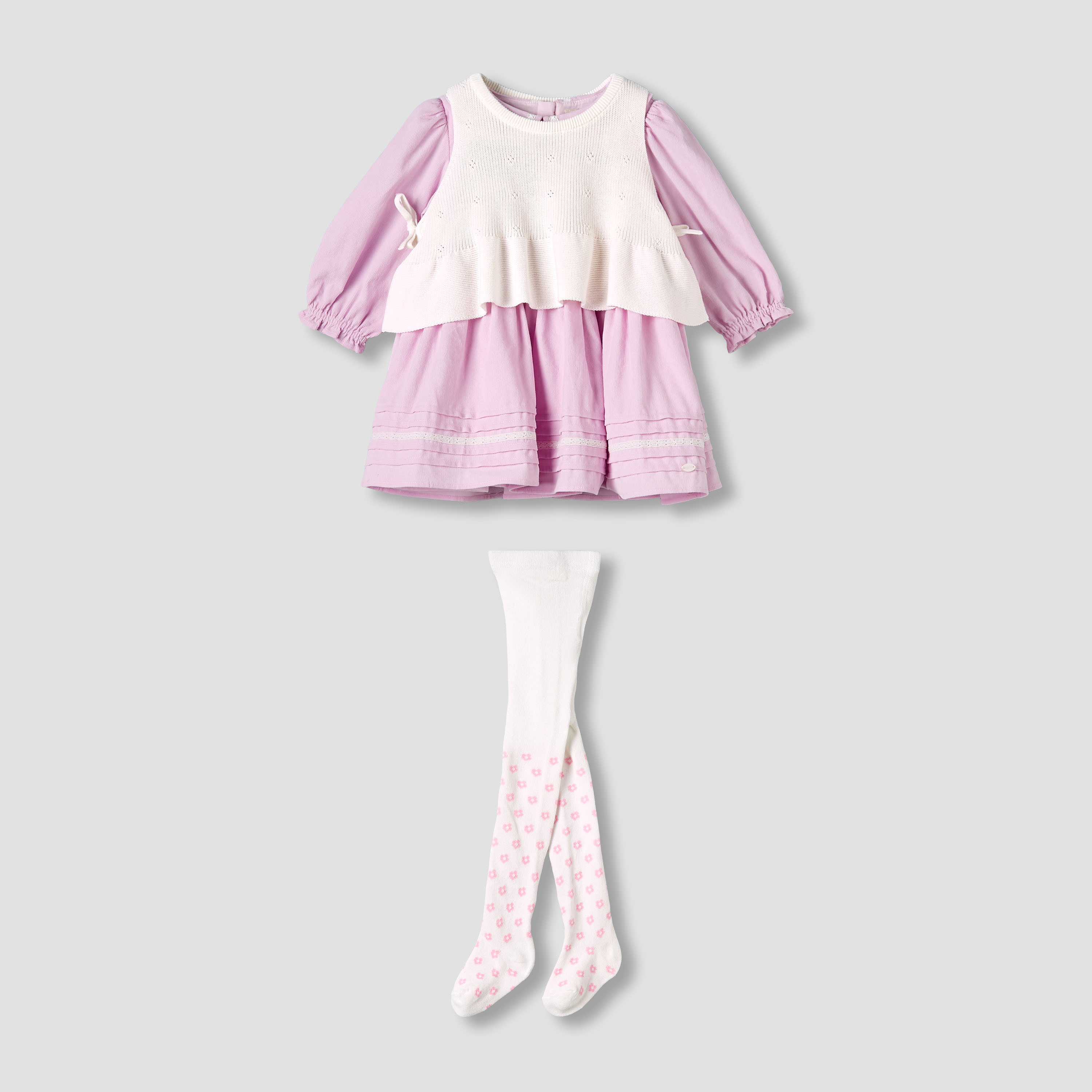 Giggles Peter Pan Collar Dress with Sleeveless Sweater and Tights-baby-girls-clothing-setsandcoords-image-1