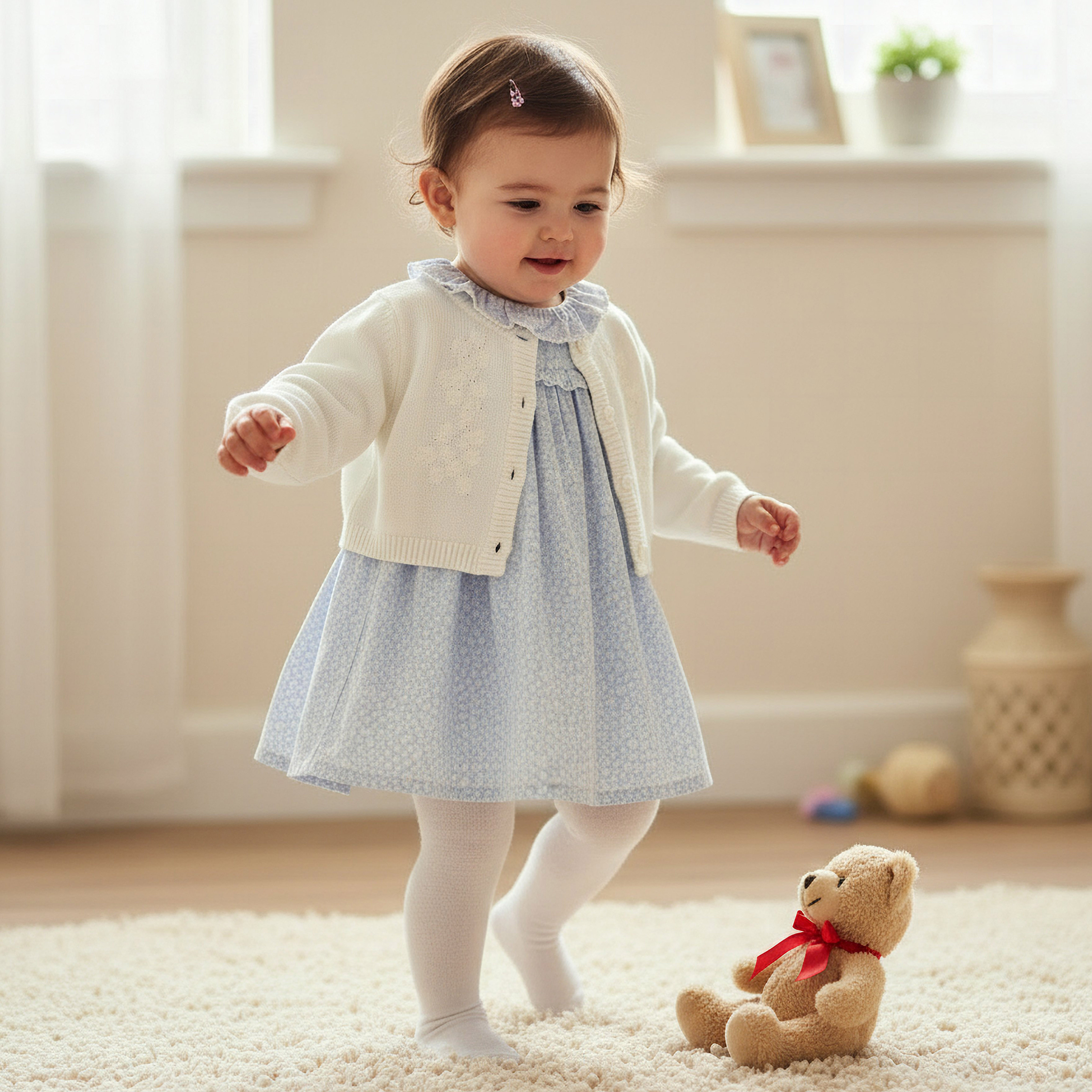 Giggles Round Neck Long Sleeves Dress with Cardigan and Tights-baby-girls-clothing-dressesandjumpsuits-image-1