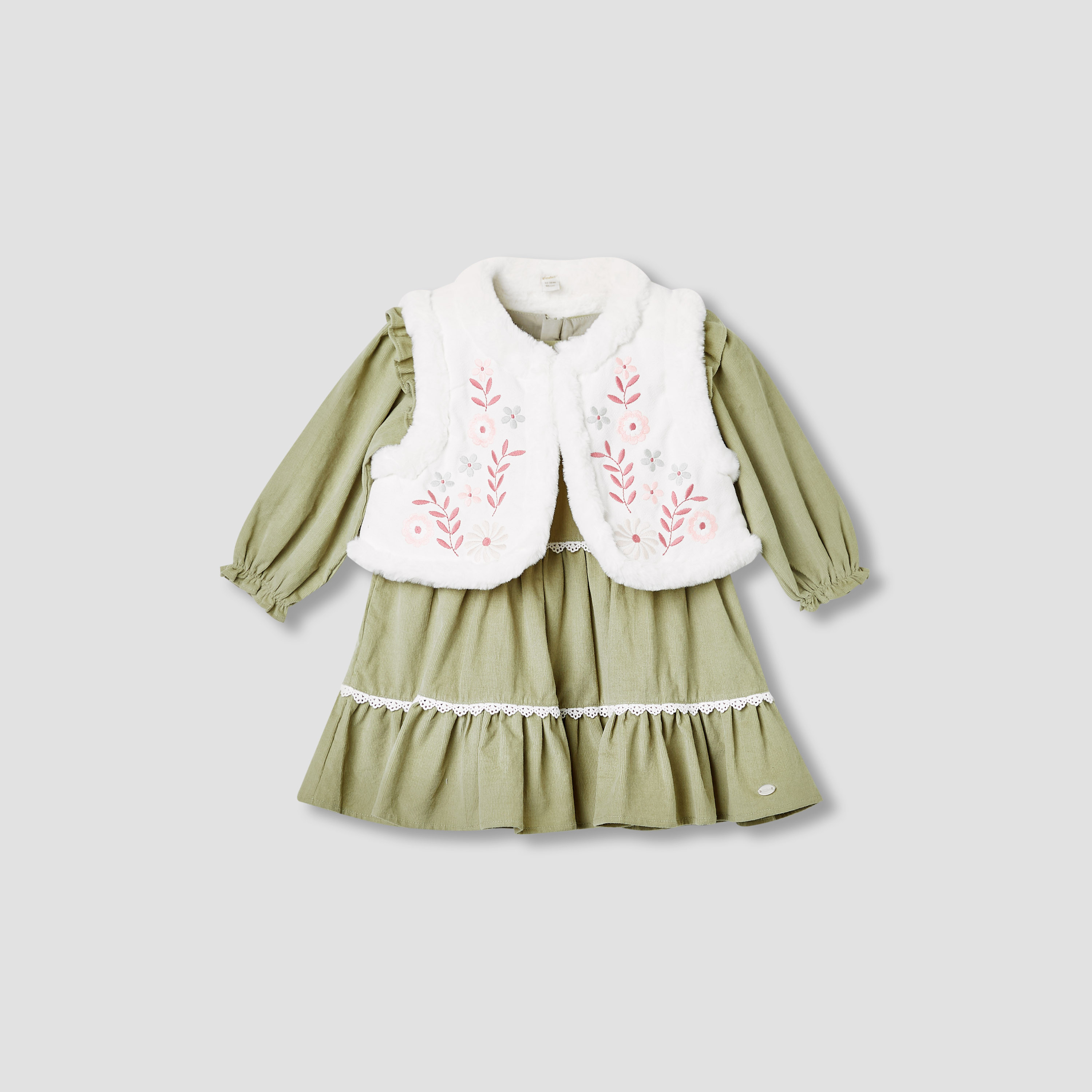 Giggles Embroidered Tiered Dress with Sweater and Stockings-baby-girls-clothing-winterwear-dresses-image-3