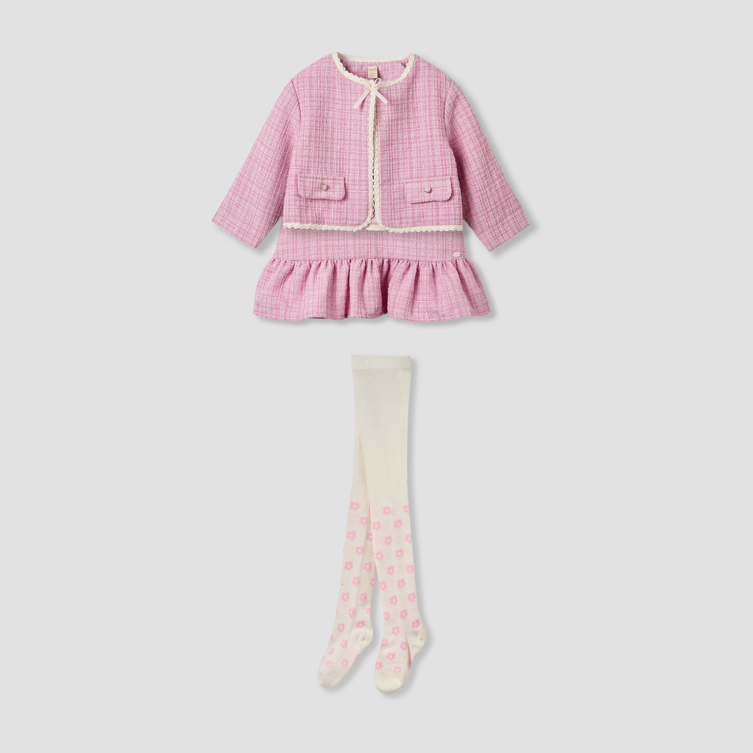 طقم فستان وجاكيت وجوارب ضيقة بارز الملمس من جيجلز-baby-girls-clothing-winterwear-dresses-image-2