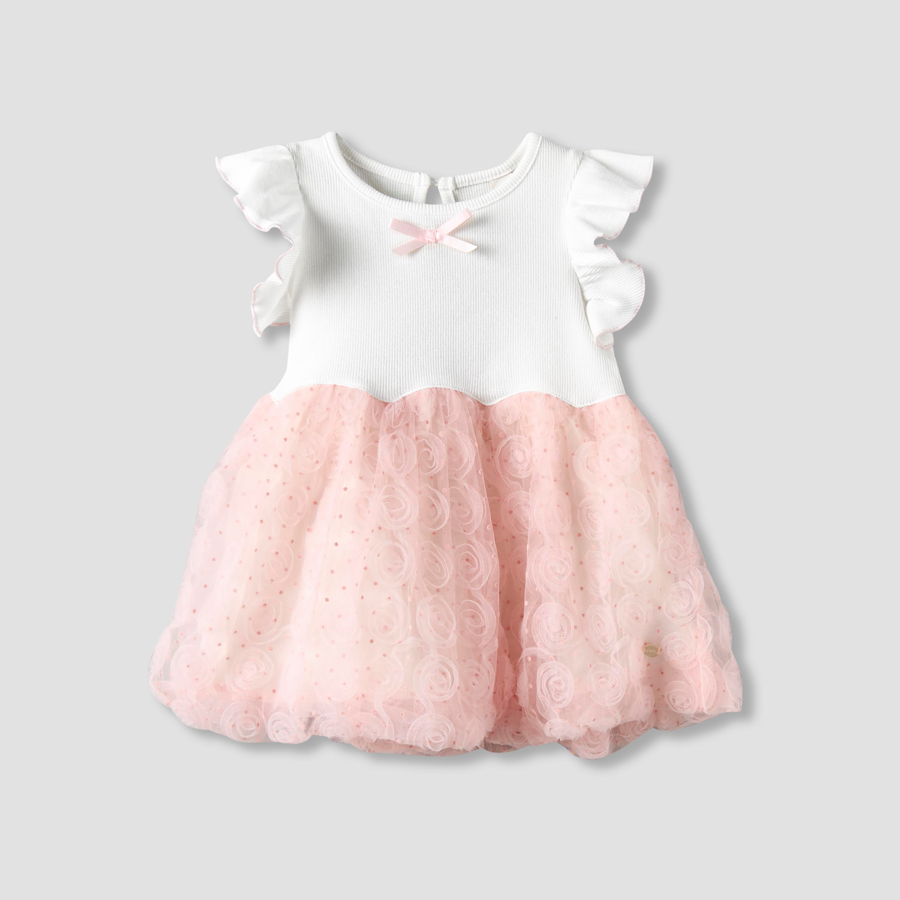 فستان إيه لاين بتصميم تول مورد وأكمام كاب وياقة مستديرة من جيجلز-baby-girls-clothing-dressesandjumpsuits-image-2