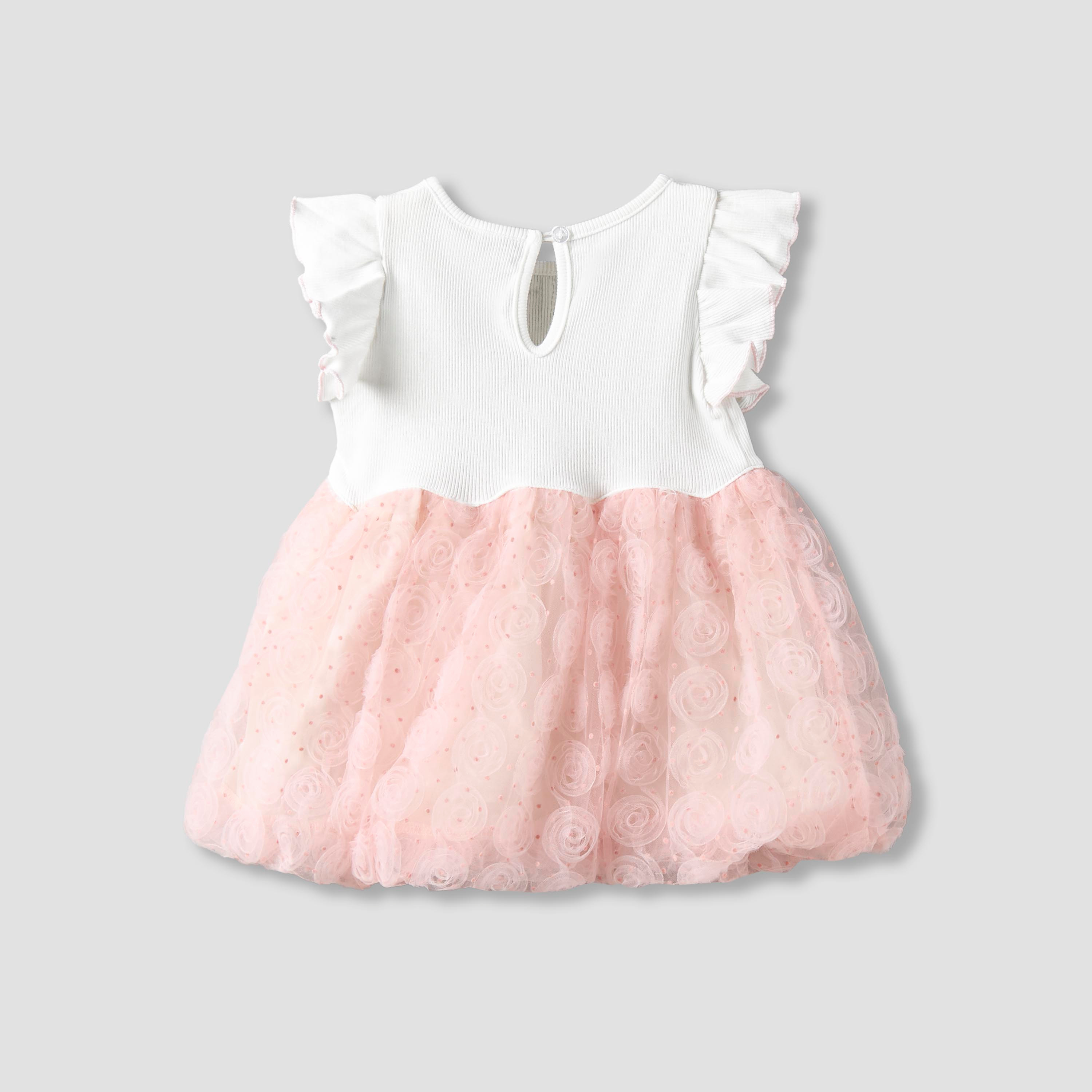 فستان إيه لاين بتصميم تول مورد وأكمام كاب وياقة مستديرة من جيجلز-baby-girls-clothing-dressesandjumpsuits-image-3