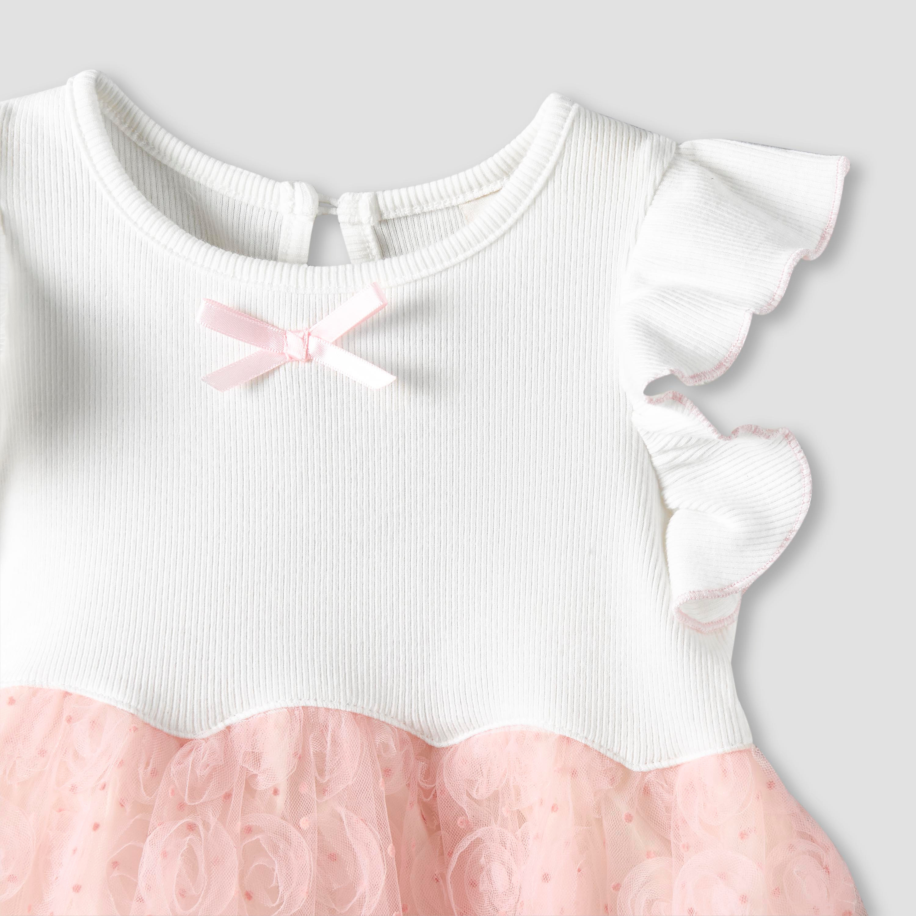 فستان إيه لاين بتصميم تول مورد وأكمام كاب وياقة مستديرة من جيجلز-baby-girls-clothing-dressesandjumpsuits-image-4
