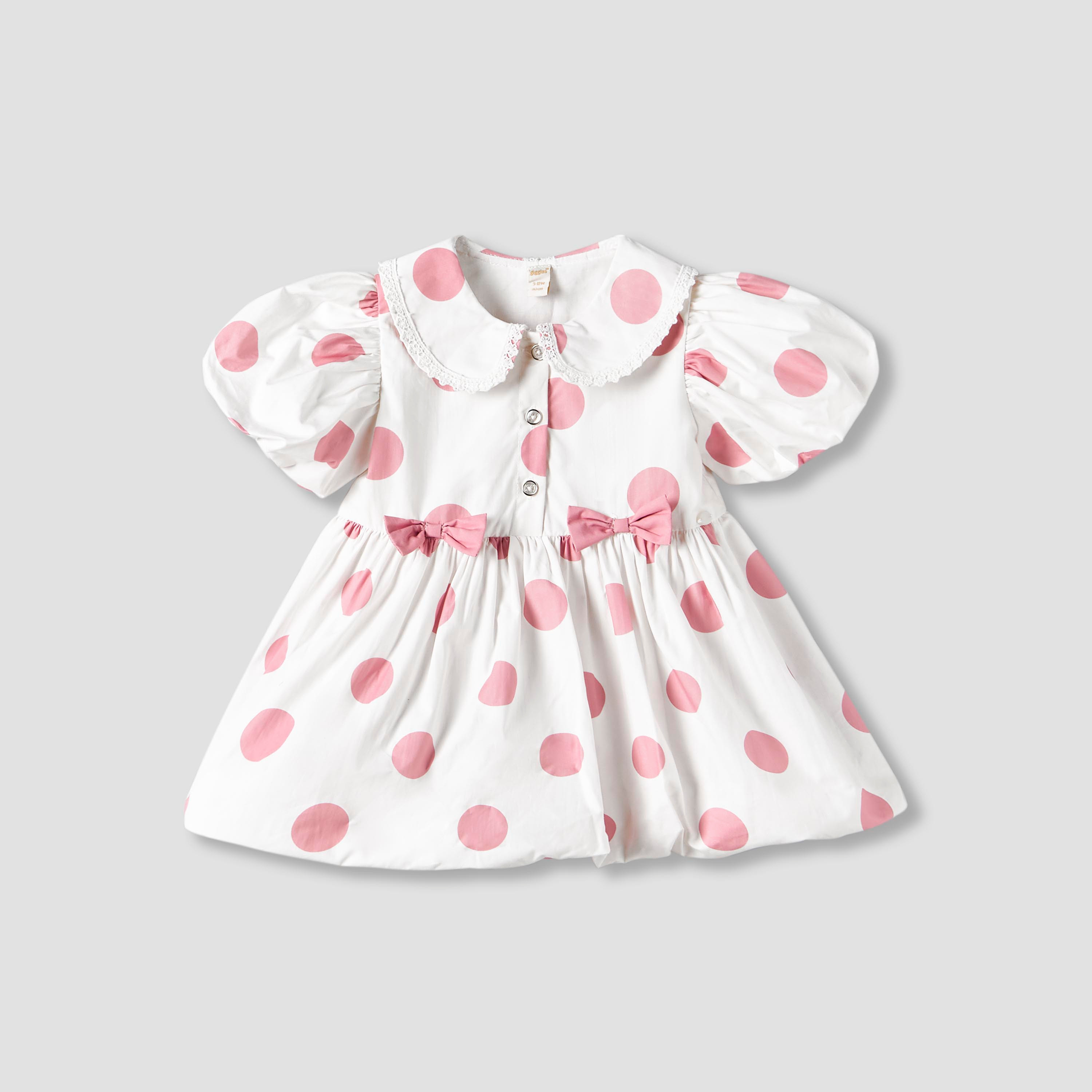 Giggles Peter Pan Collar Short Puff Sleeves Balloon Hem Dress with Polka Dot Print-baby-girls-clothing-dressesandjumpsuits-image-2