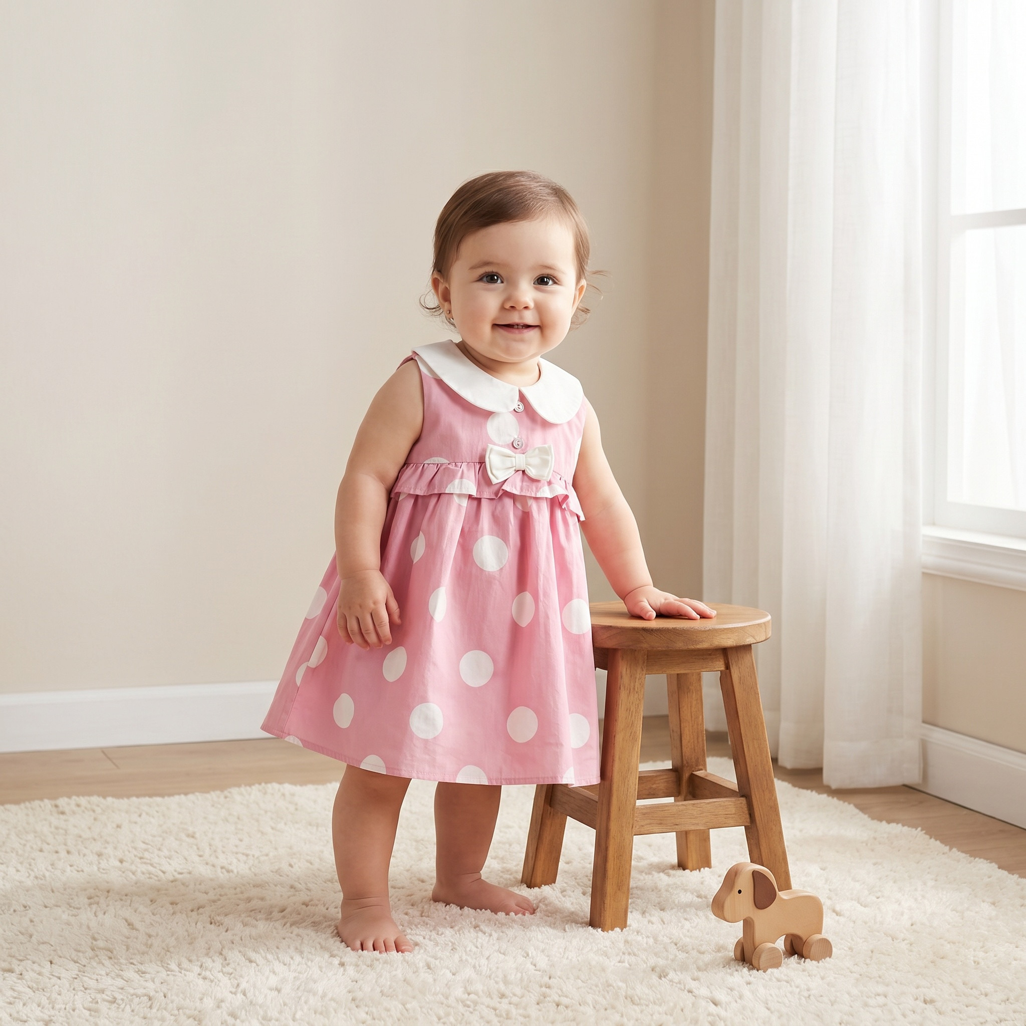 فستان إيه لاين دون أكمام بطبعات منقطة وياقة بيتر بان من جيجلز-baby-girls-clothing-dressesandjumpsuits-image-1