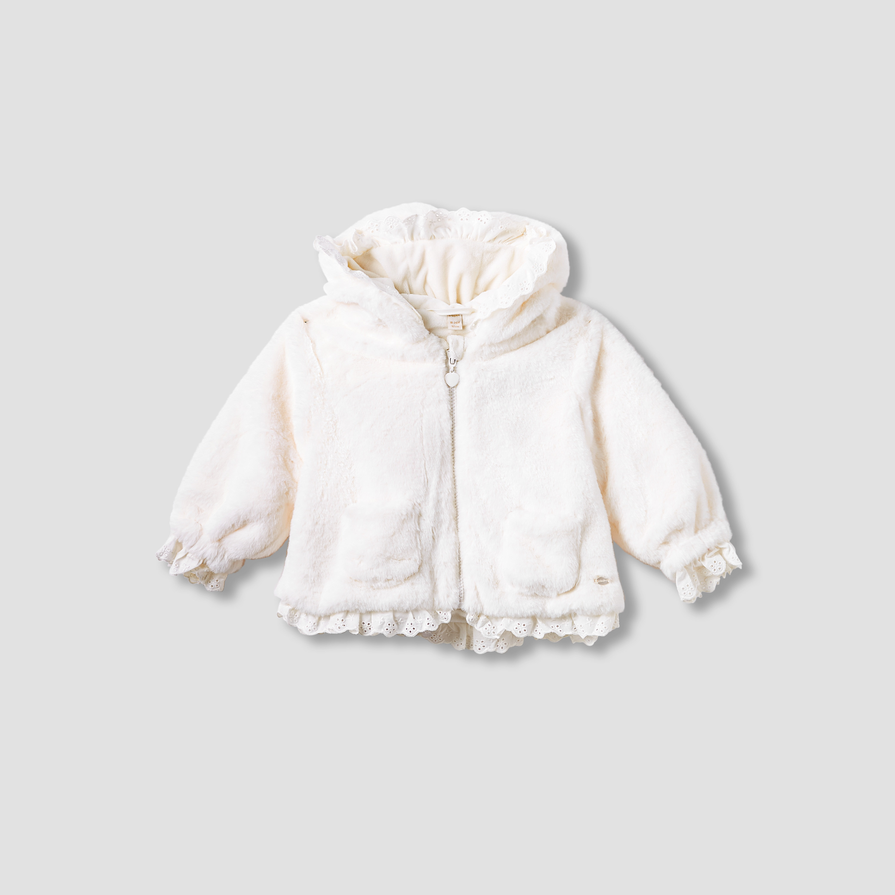 Giggles Faux Fur Hooded Zip Through Jacket with Schiffli Detail-baby-girls-clothing-winterwear-jacketsandcoats-image-1