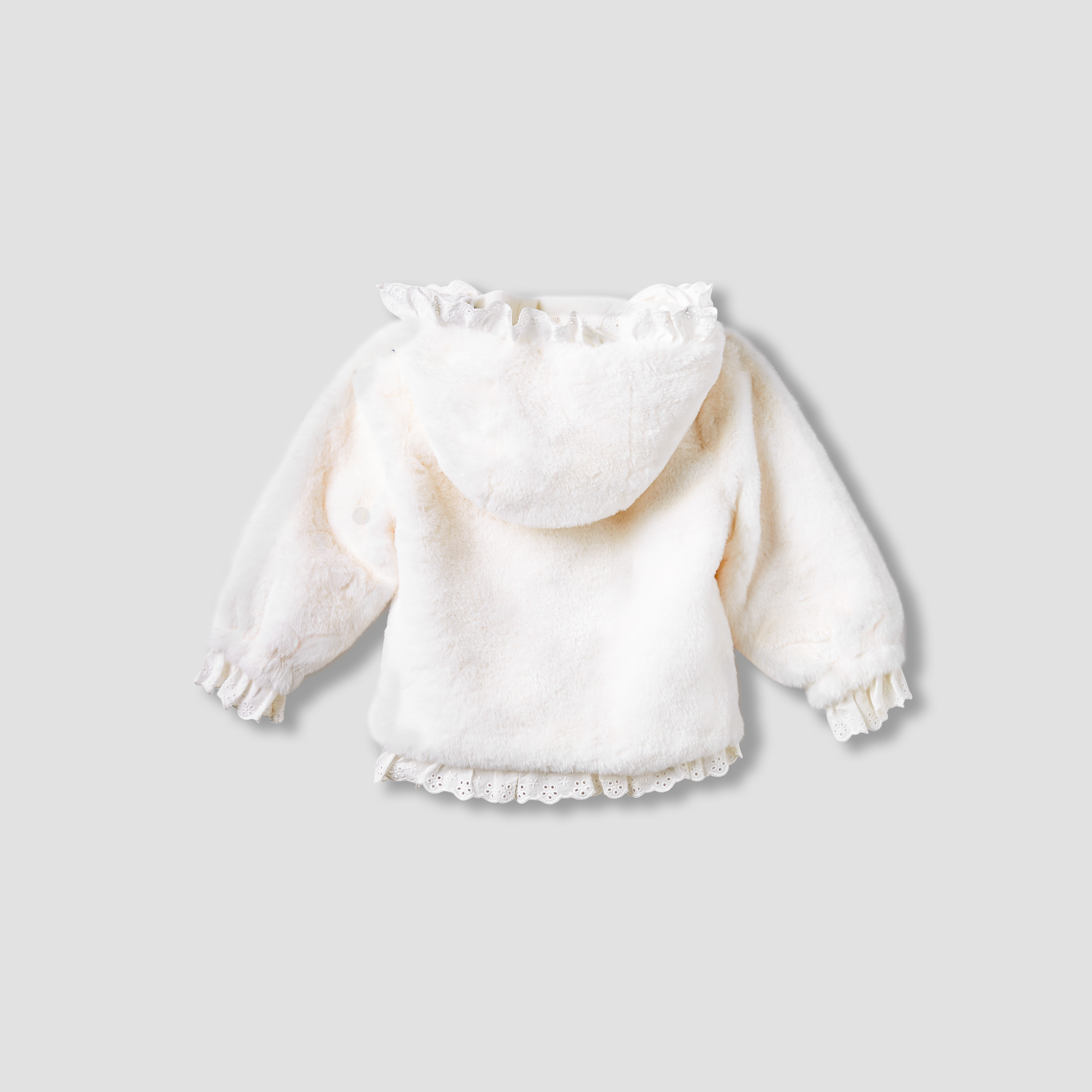 Giggles Faux Fur Hooded Zip Through Jacket with Schiffli Detail-baby-girls-clothing-winterwear-jacketsandcoats-image-2