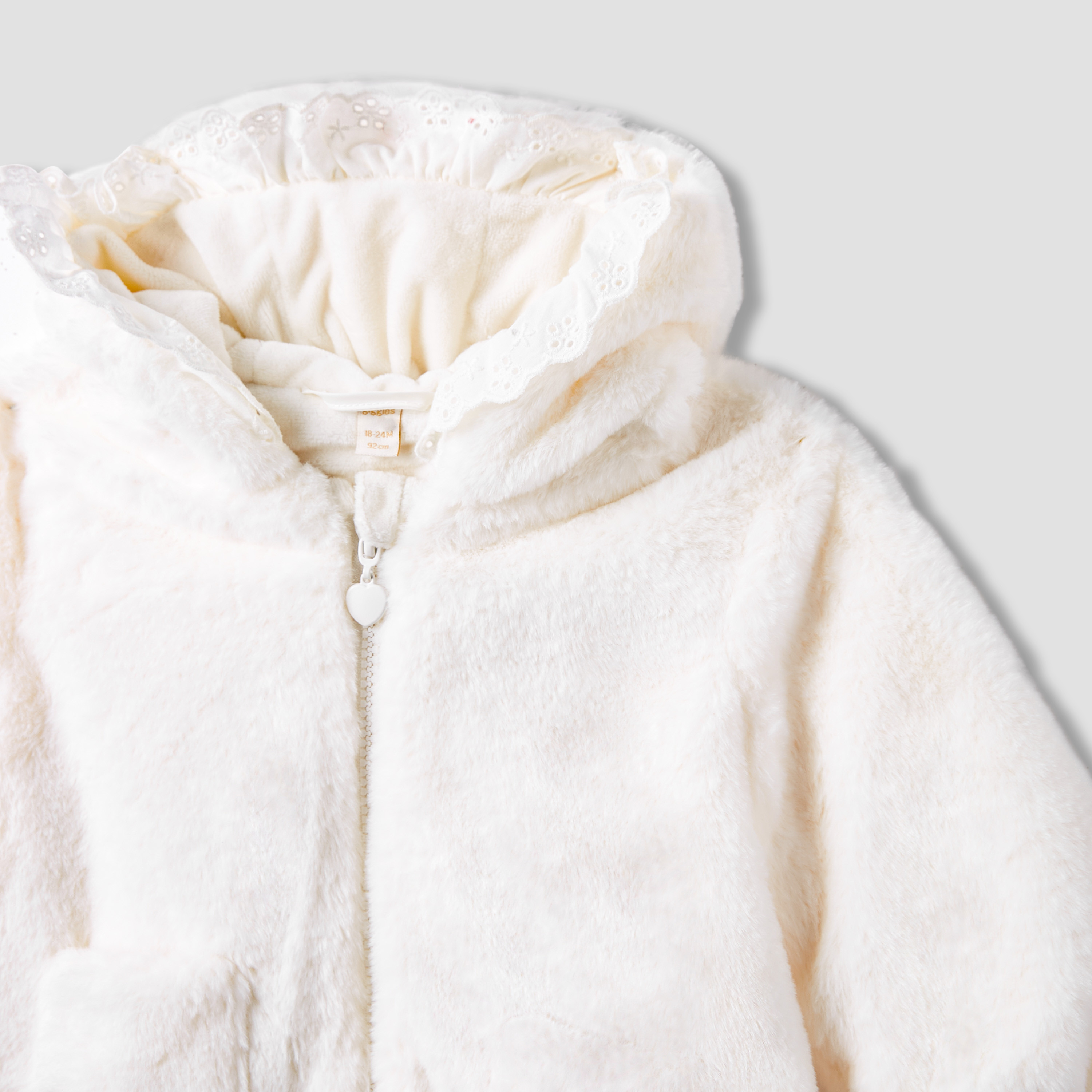 Giggles Faux Fur Hooded Zip Through Jacket with Schiffli Detail-baby-girls-clothing-winterwear-jacketsandcoats-image-3