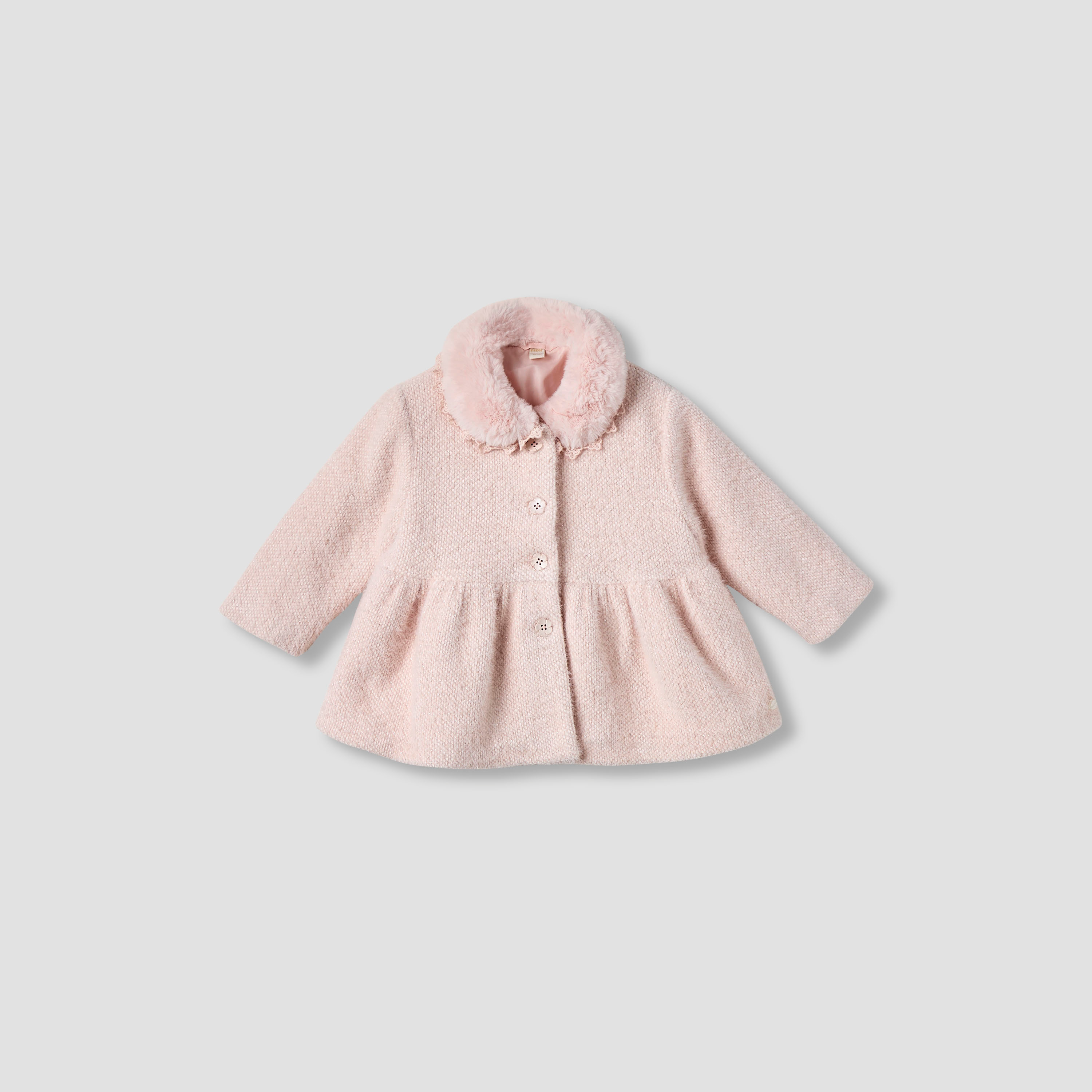 معطف بياقة فرو صناعي وفيونكة من جيجلز-baby-girls-clothing-winterwear-jacketsandcoats-image-1