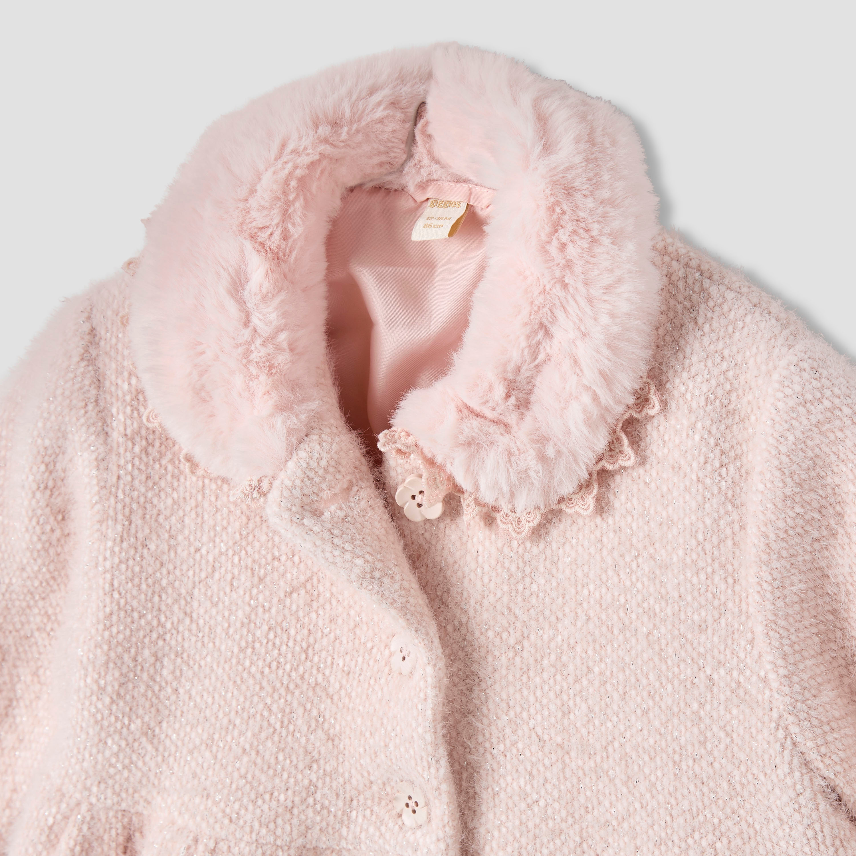 معطف بياقة فرو صناعي وفيونكة من جيجلز-baby-girls-clothing-winterwear-jacketsandcoats-image-3