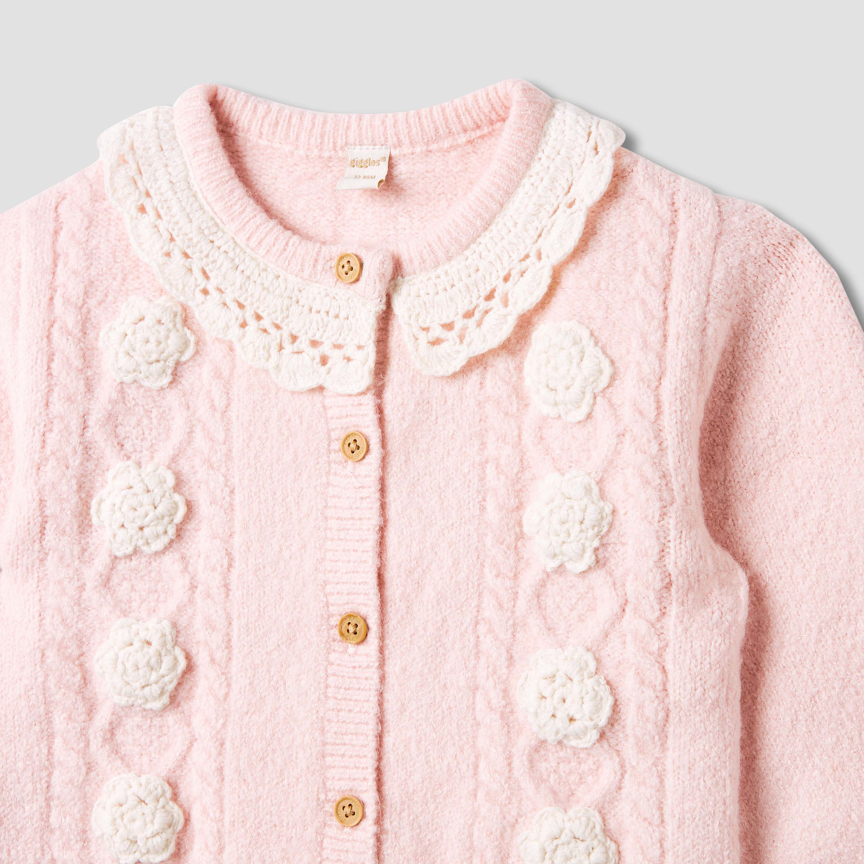كارديجان بتفاصيل كروشيه وأكمام طويلة من جيجلز-baby-girls-clothing-jumpersandcardigans-image-2