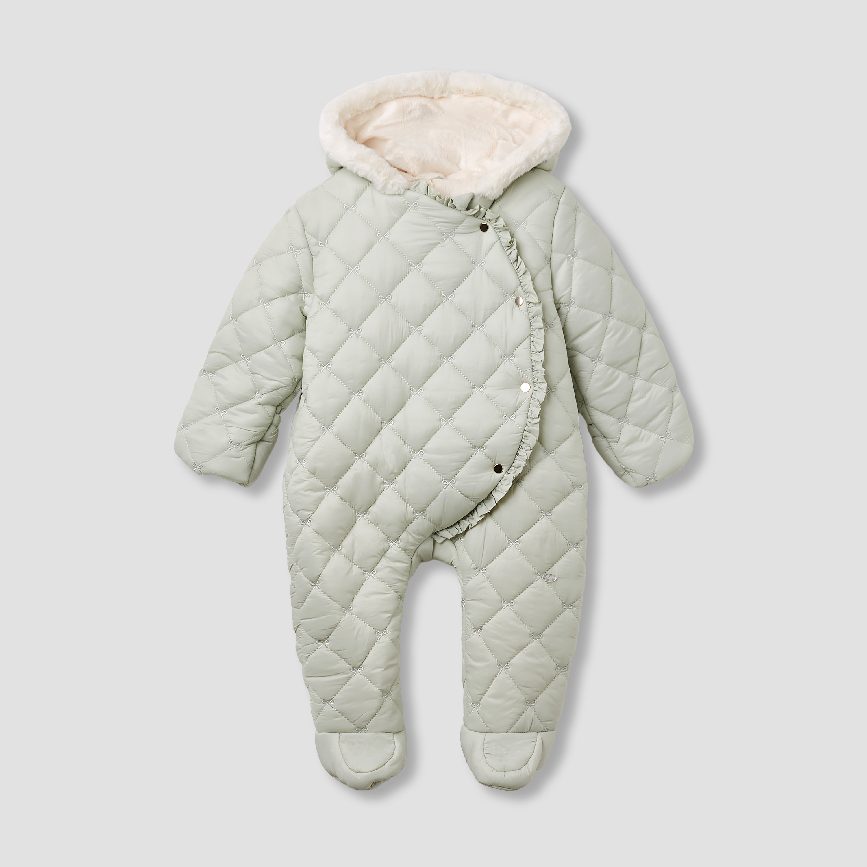 Giggles Quilted Closed Feet Coverall with Hood and Long Sleeves-baby-girls-clothing-winterwear-bodysuits-image-1