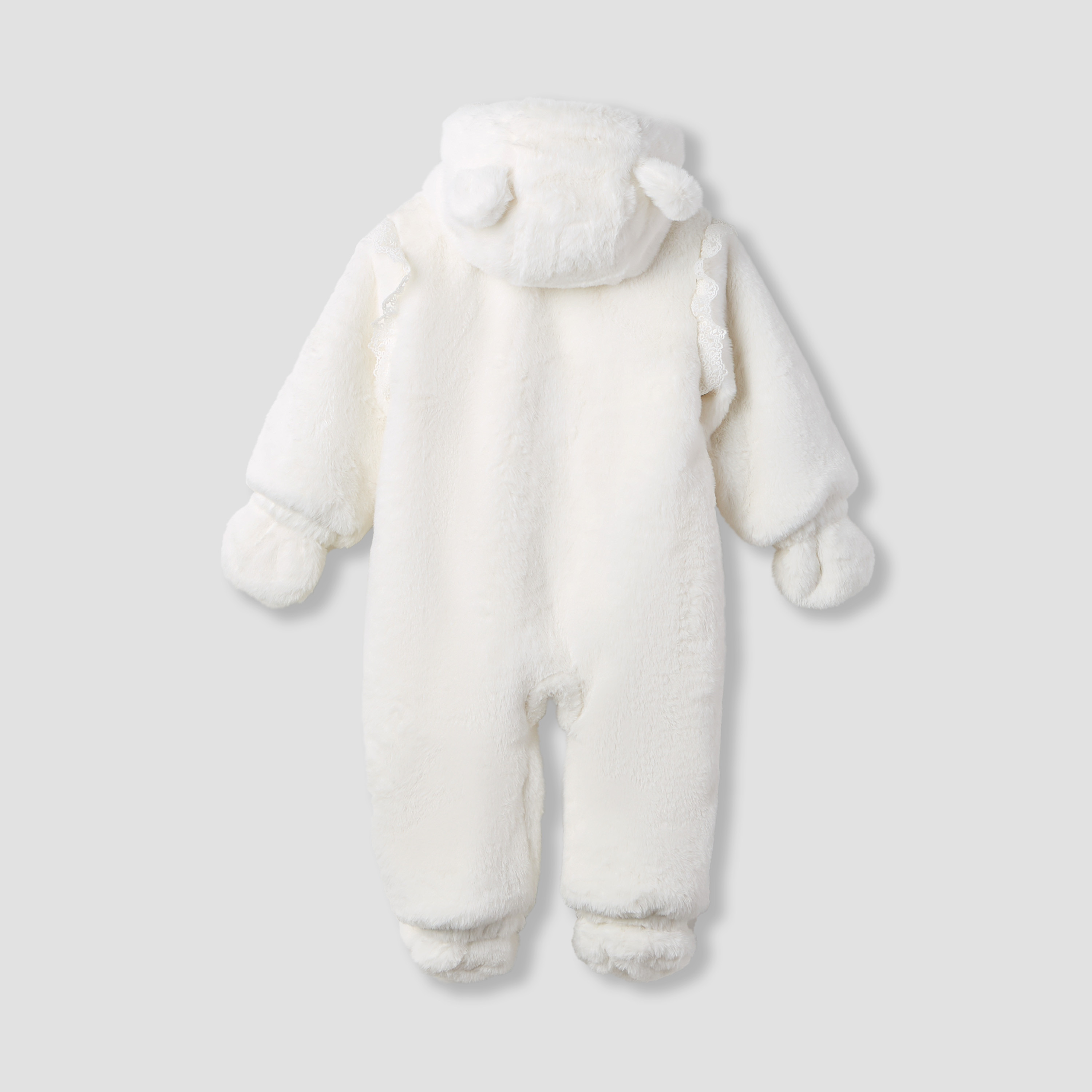 Giggles Lace Trim Plush Hooded Coverall with Long Sleeves-baby-girls-clothing-winterwear-bodysuits-image-2