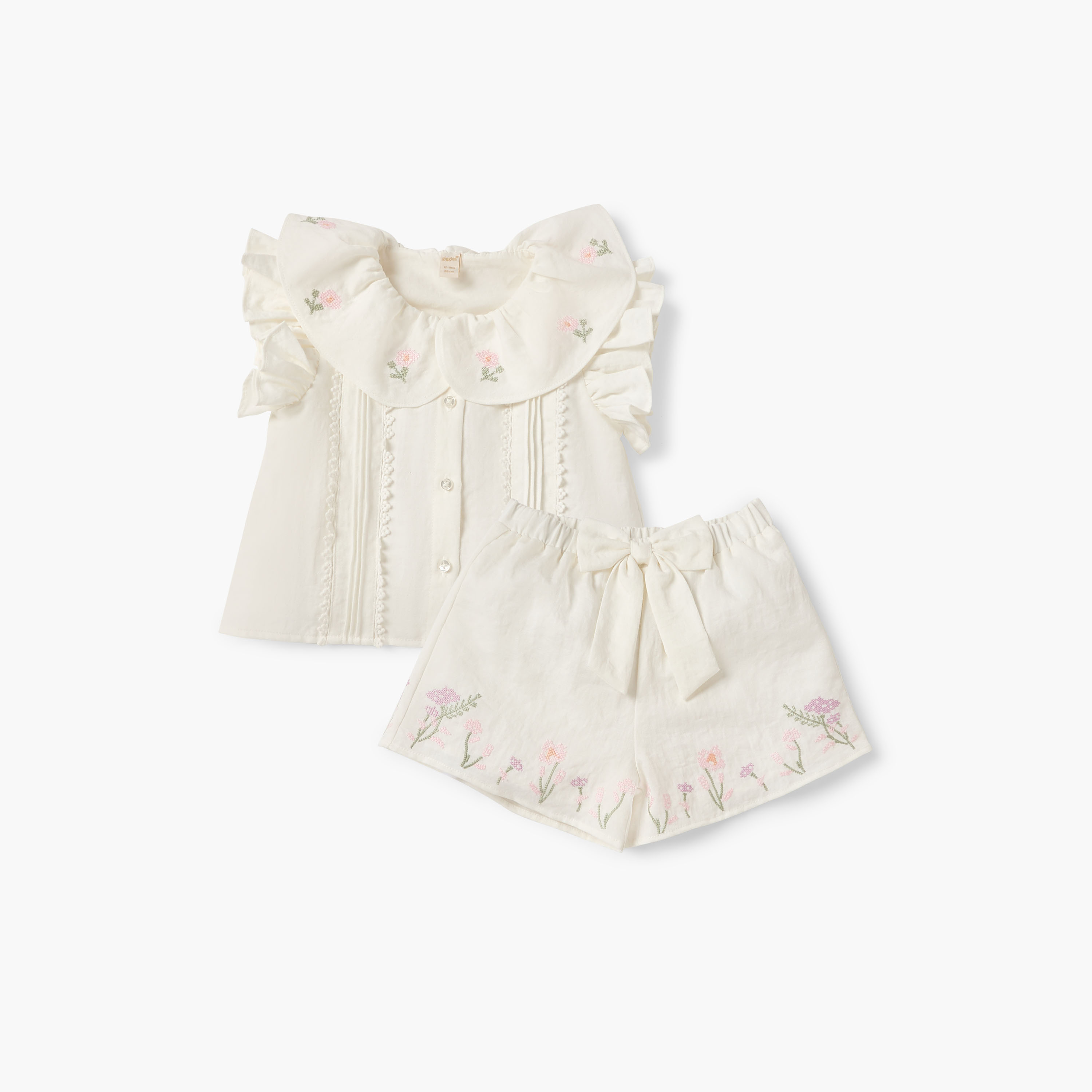 طقم شورت وبلوزة بتطريز أزهار من جيجلز-baby-girls-clothing-setsandcoords-image-1
