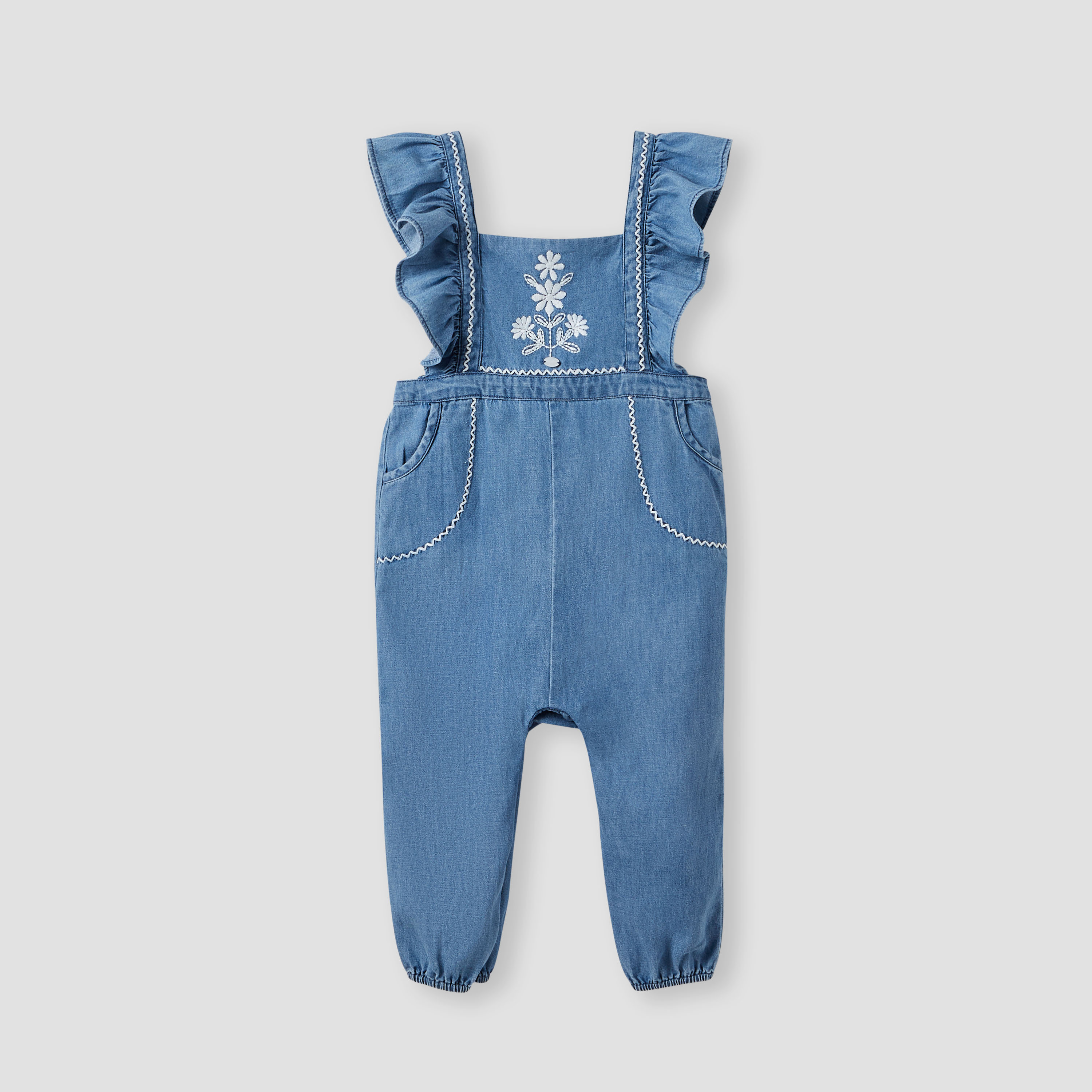 Giggles Embroidered Denim Dungaree and Top Set-baby-girls-clothing-setsandcoords-image-3
