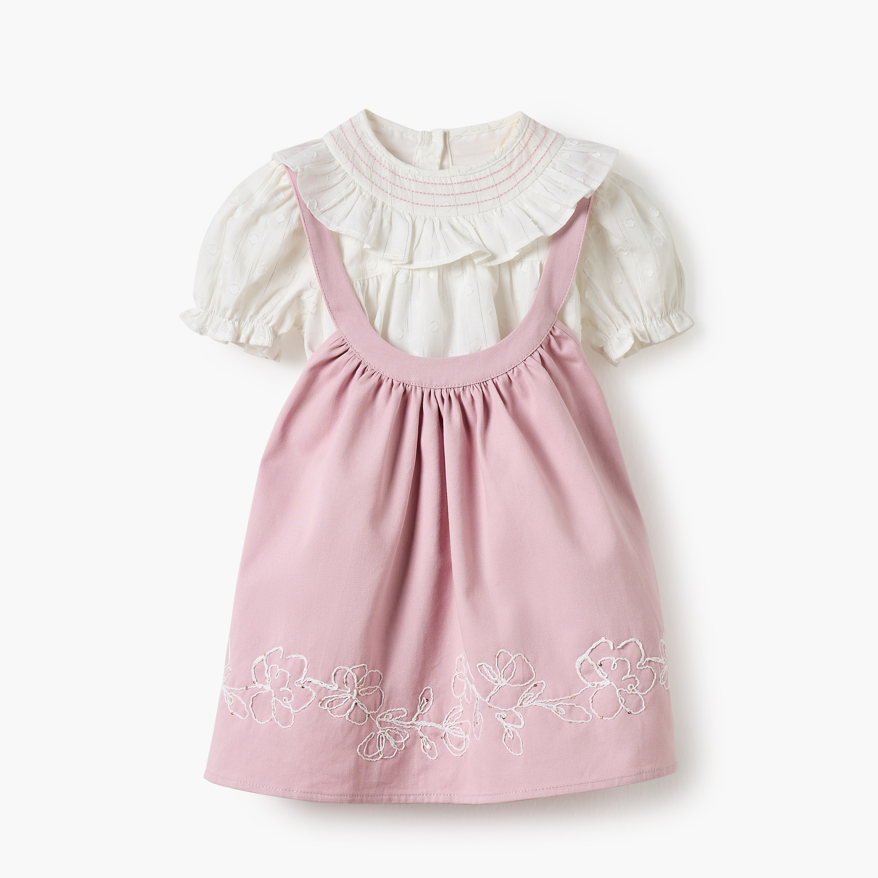 Giggles Embroidered Pinafore and Top Set-baby-girls-clothing-setsandcoords-image-1