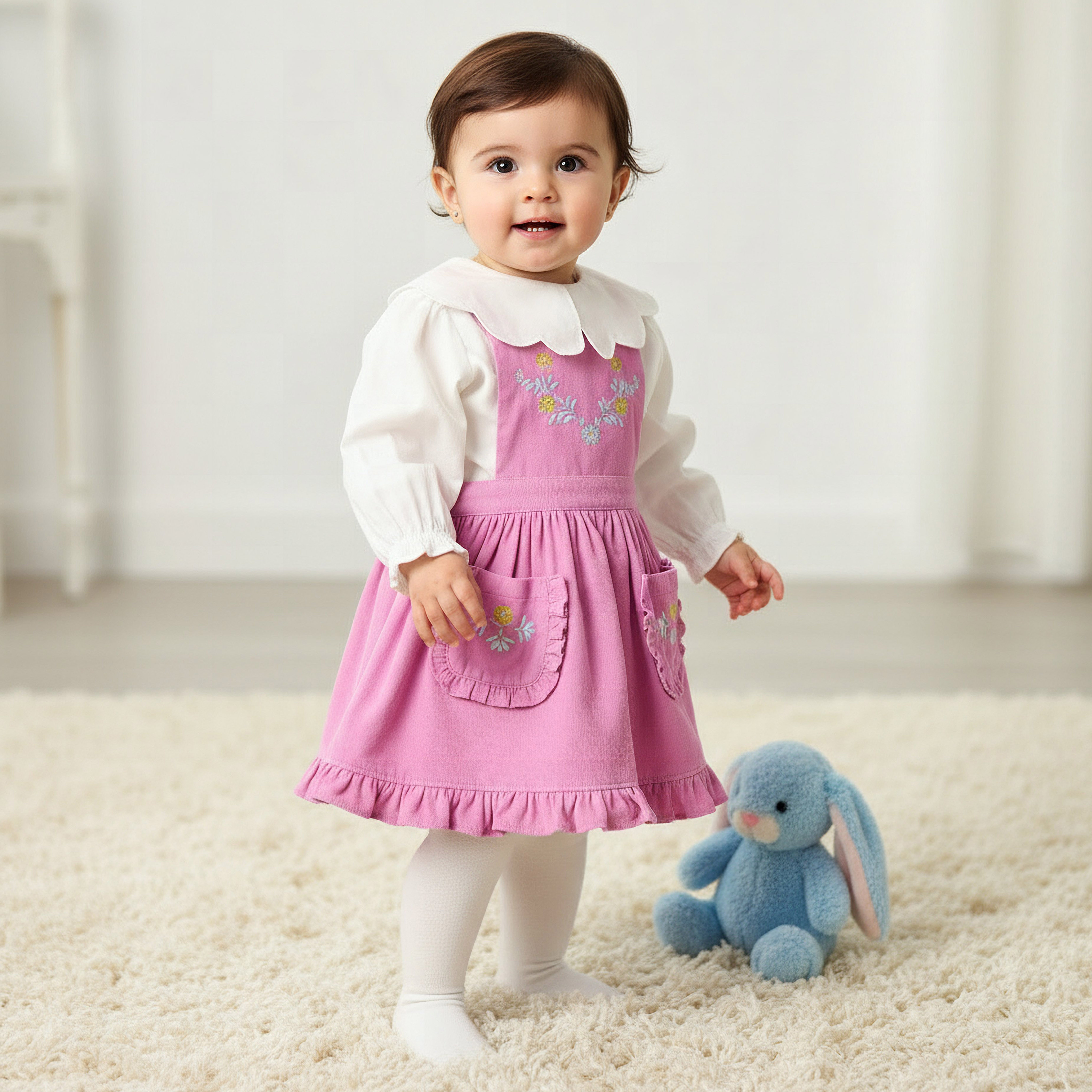 Giggles Collared Long Sleeves Top and Pinafore Dress with Tights-baby-girls-clothing-setsandcoords-image-1