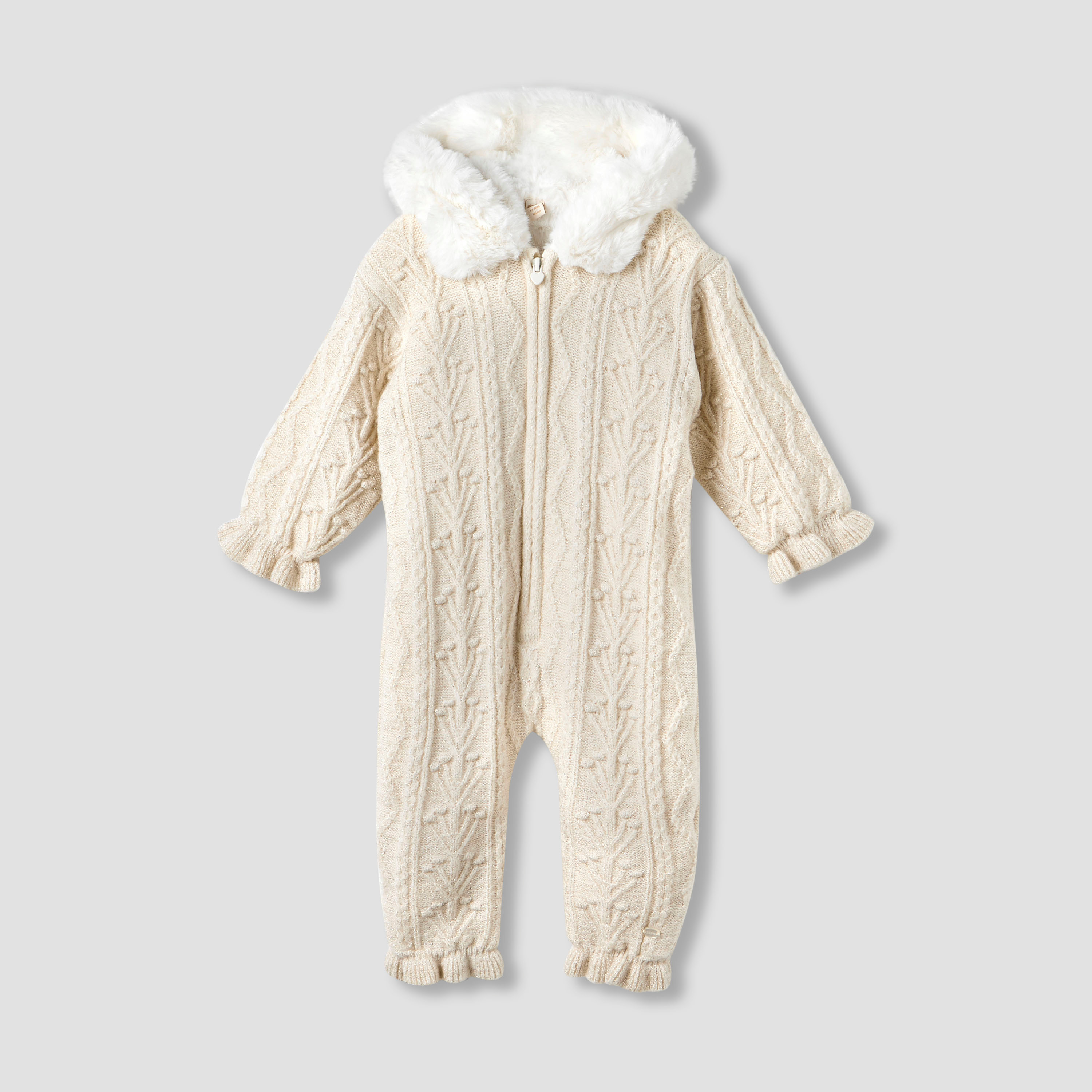 بدلة نوم بقبعة بارزة الملمس وأكمام طويلة من جيجلز-baby-girls-clothing-winterwear-rompers-image-1