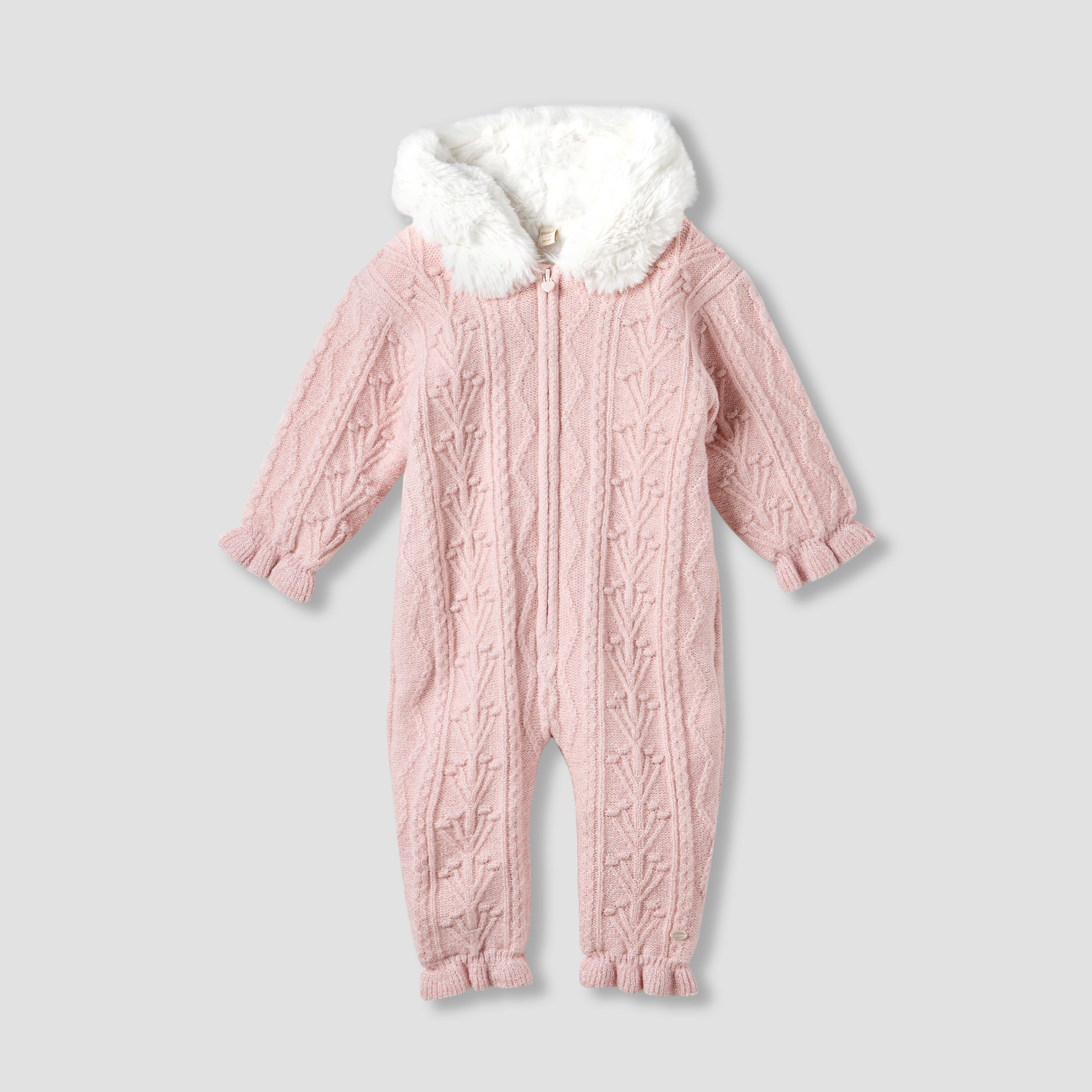 Giggles Textured Hooded Romper with Long Sleeves-baby-girls-clothing-winterwear-rompers-image-1