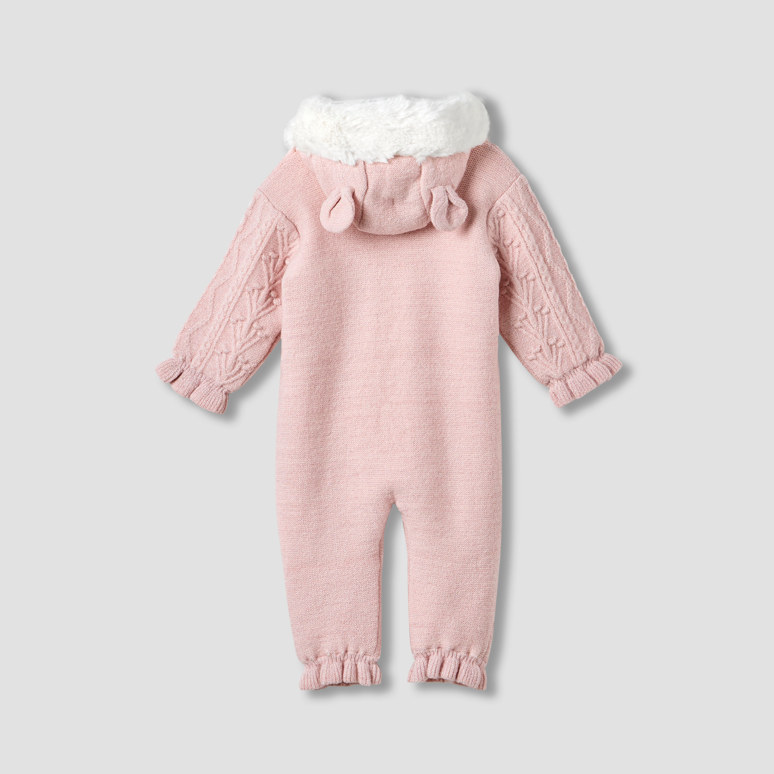 Giggles Textured Hooded Romper with Long Sleeves-baby-girls-clothing-winterwear-rompers-image-2