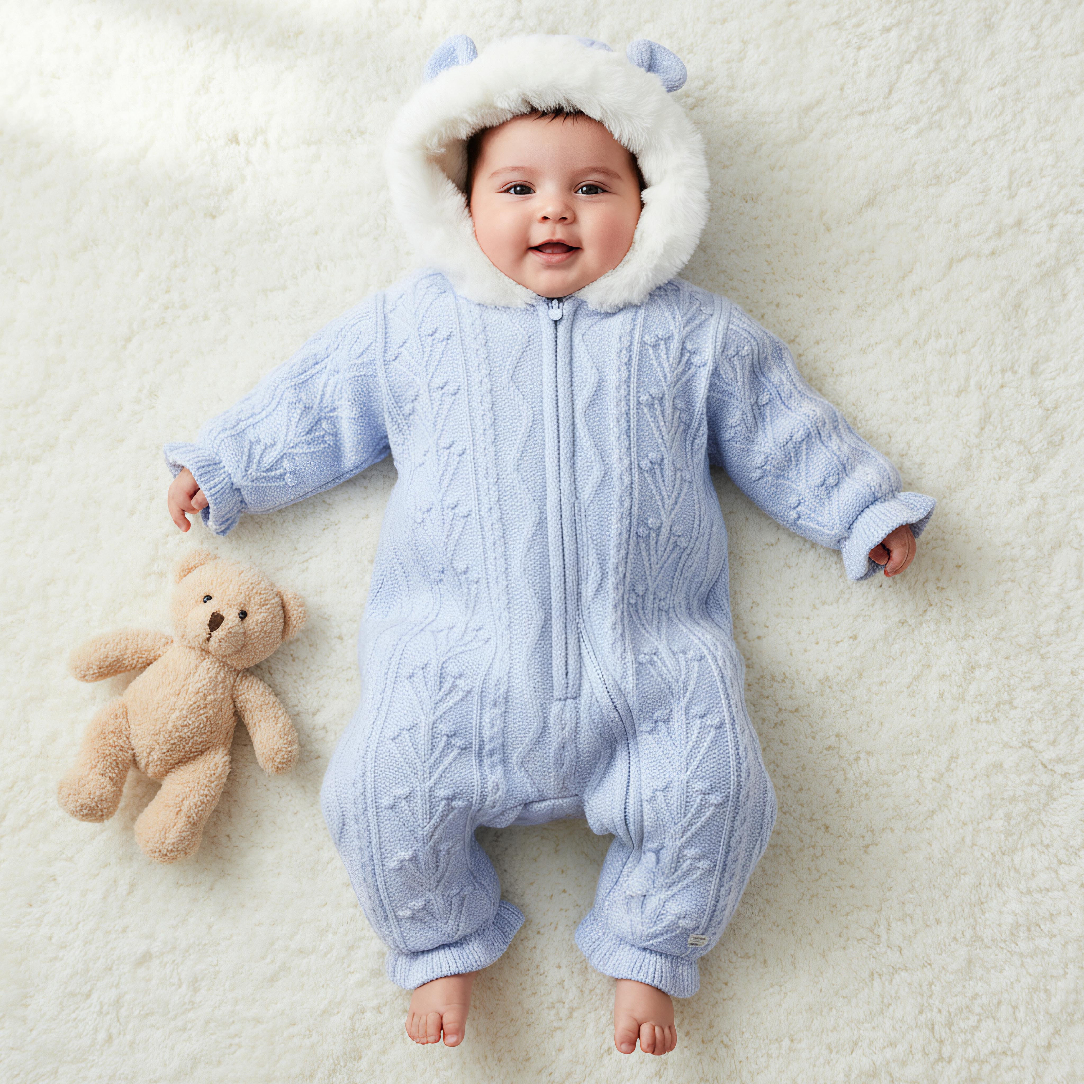 بدلة نوم بقبعة بارزة الملمس وأكمام طويلة من جيجلز-baby-girls-clothing-rompers-image-6