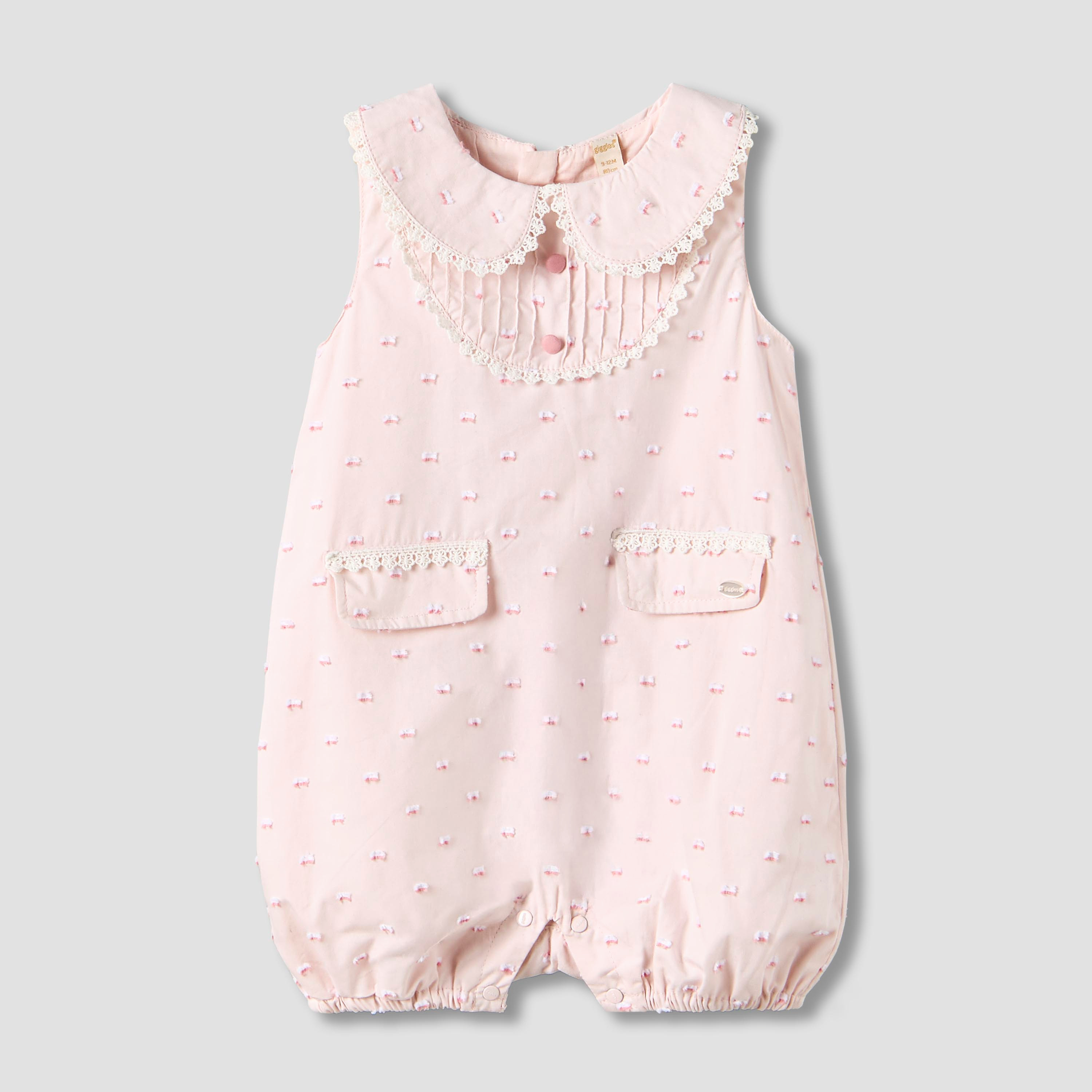 Giggles Peter Pan Collar Sleeveless Romper with Lace Detail-baby-girls-clothing-rompers-image-1