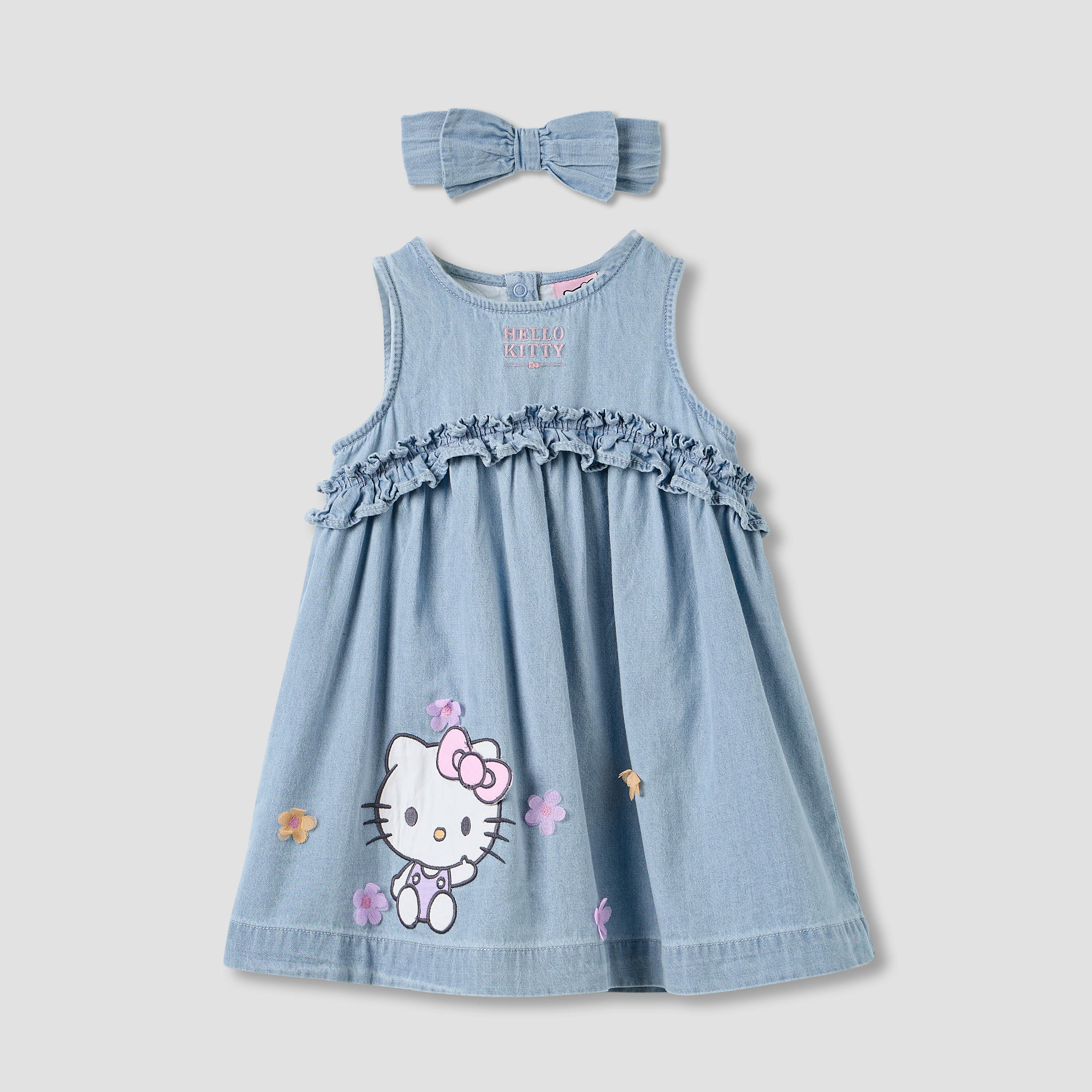 طقم فستان دينم بطبعات هالو كيتي مع شريطة شعر من سانريو-baby-girls-clothing-dressesandjumpsuits-image-1