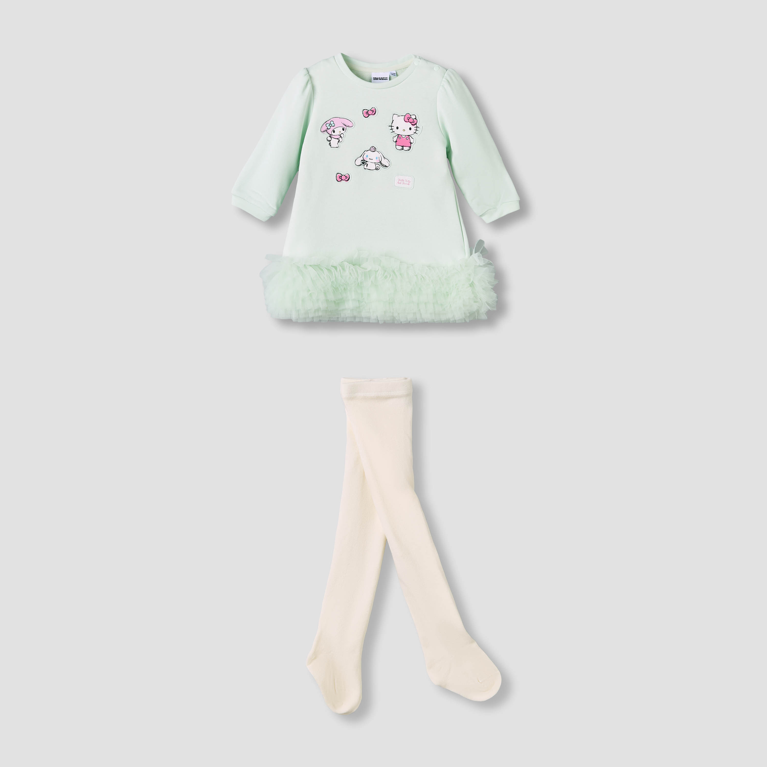 Sanrio Round Neck Long Sleeves Dress with Tights-baby-girls-clothing-setsandcoords-image-2