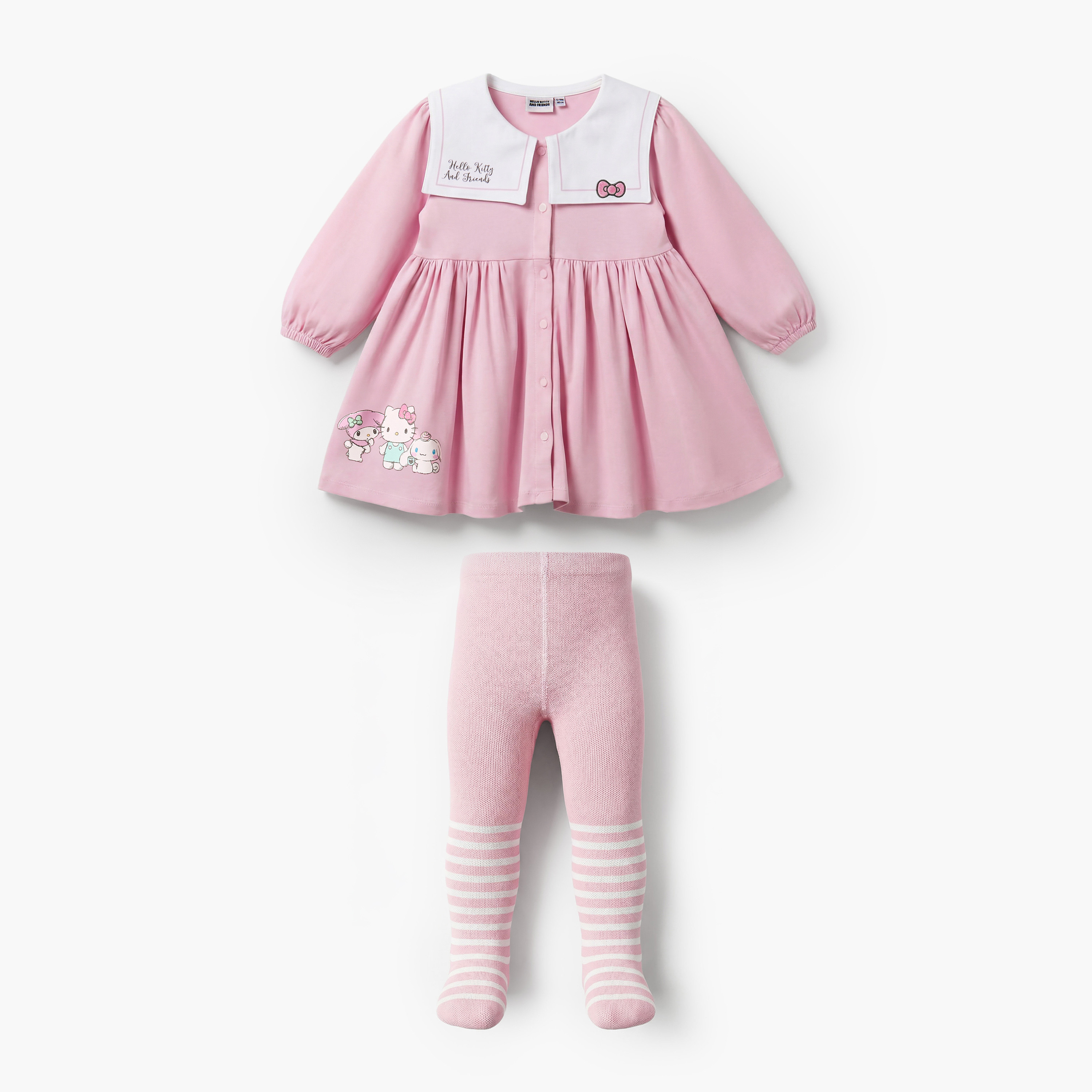 طقم سروال تحتاني وفستان إيه لاين بياقة بحار وأكمام طويلة وطبعات من سانريو-baby-girls-clothing-winterwear-dresses-image-1
