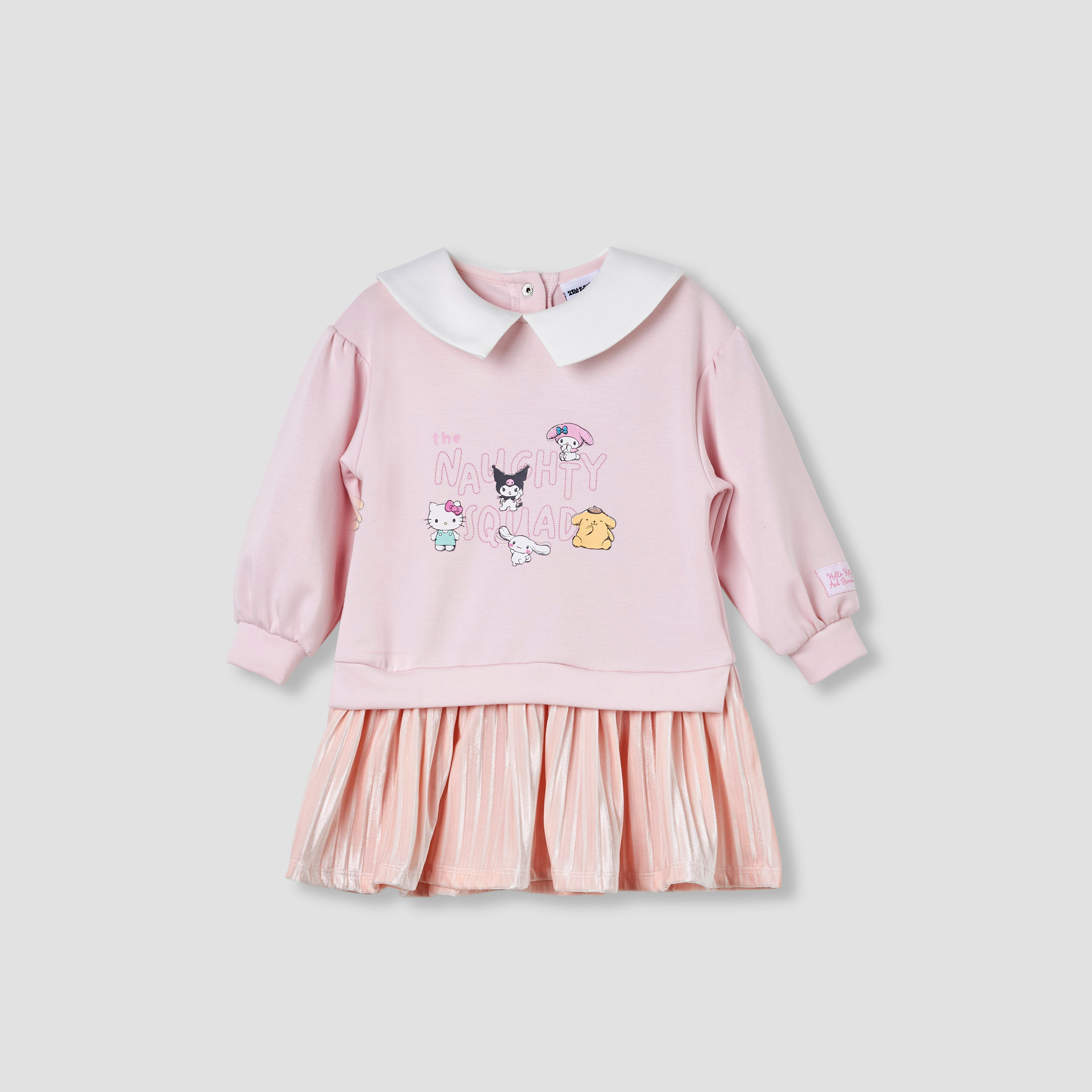 Sanrio Collared Long Sleeves Knee Length Dress with Hello Kitty Print-baby-girls-clothing-dressesandjumpsuits-image-1
