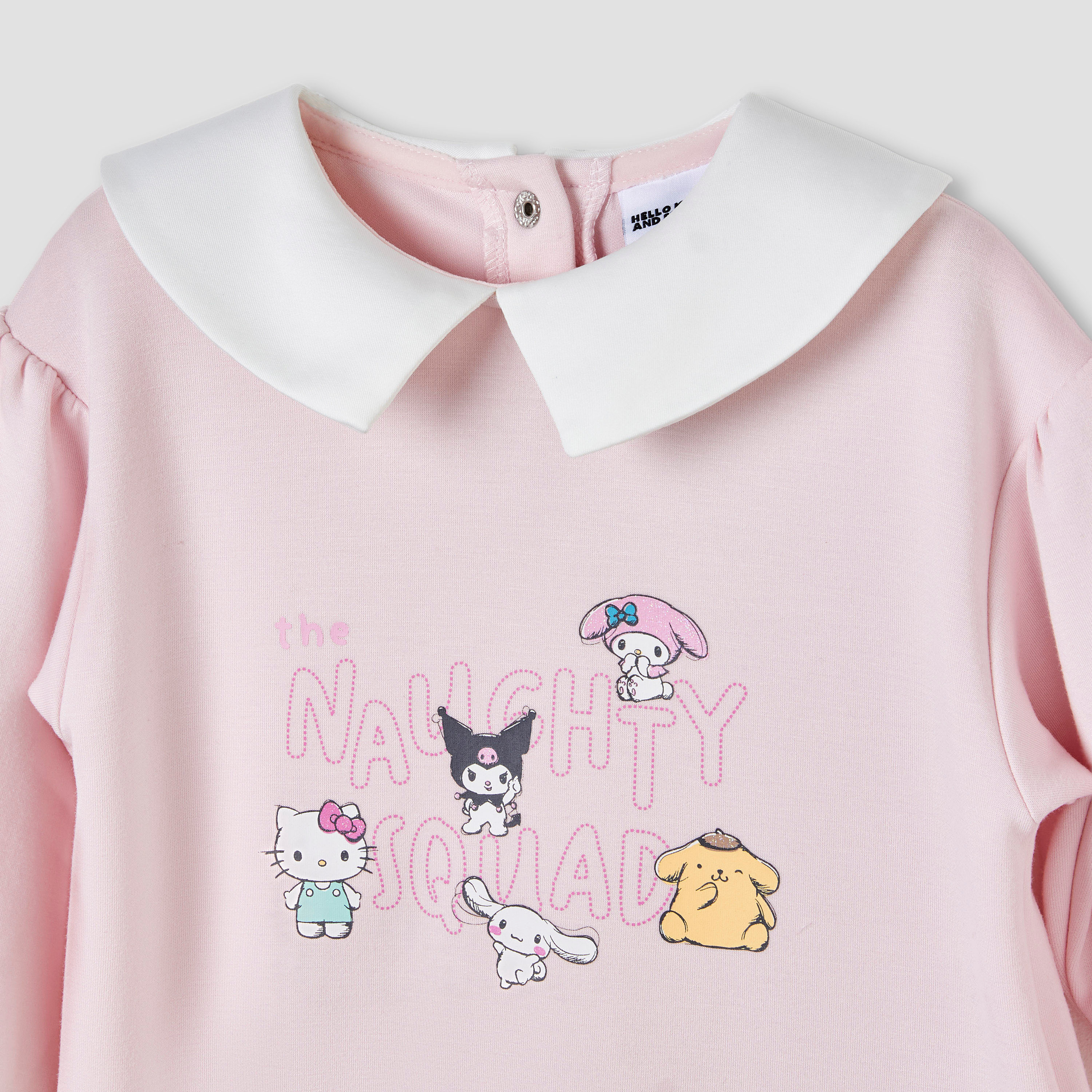 Sanrio Collared Long Sleeves Knee Length Dress with Hello Kitty Print-baby-girls-clothing-dressesandjumpsuits-image-3
