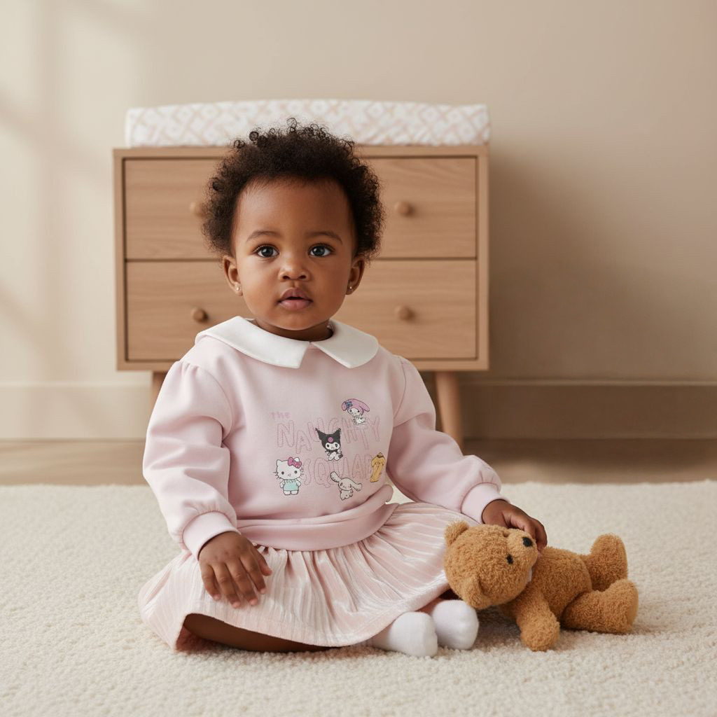 Sanrio Collared Long Sleeves Knee Length Dress with Hello Kitty Print-baby-girls-clothing-dressesandjumpsuits-image-6