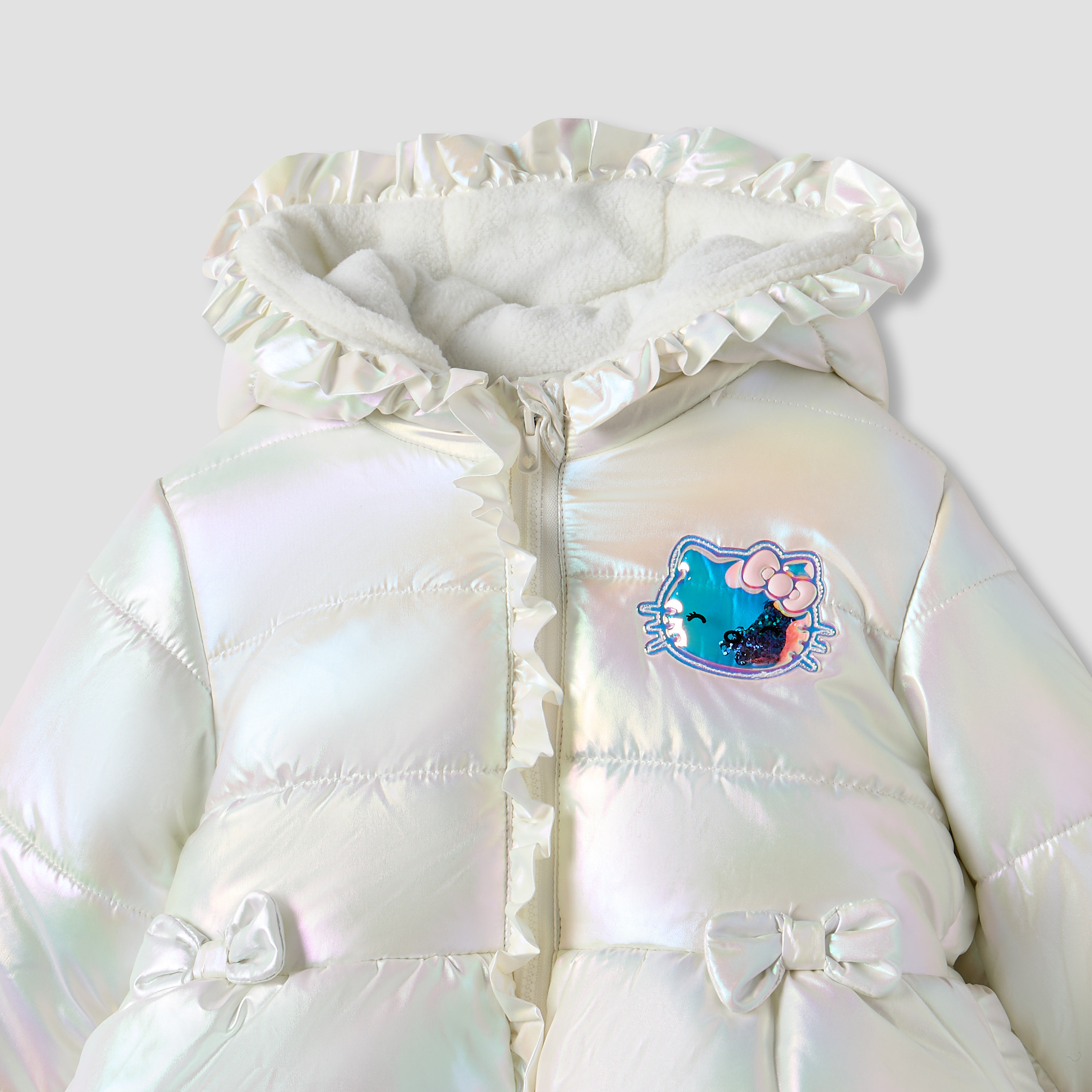 Sanrio Hello Kitty Applique Hooded Heavy Jacket with Long Sleeves-baby-girls-clothing-winterwear-jacketsandcoats-image-3