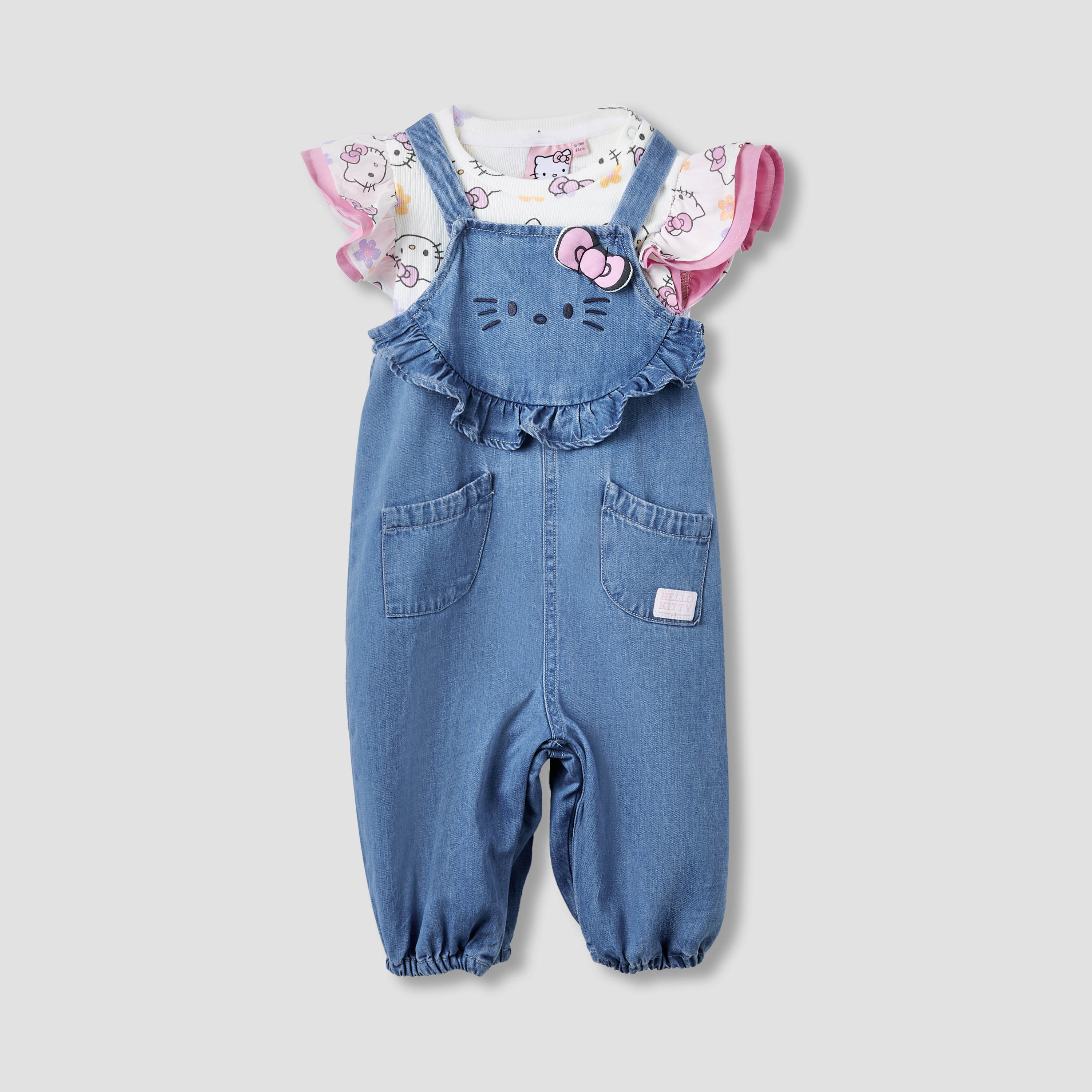 Sanrio Hello Kitty Print T-shirt and Denim Dungaree Set-baby-girls-clothing-setsandcoords-image-1
