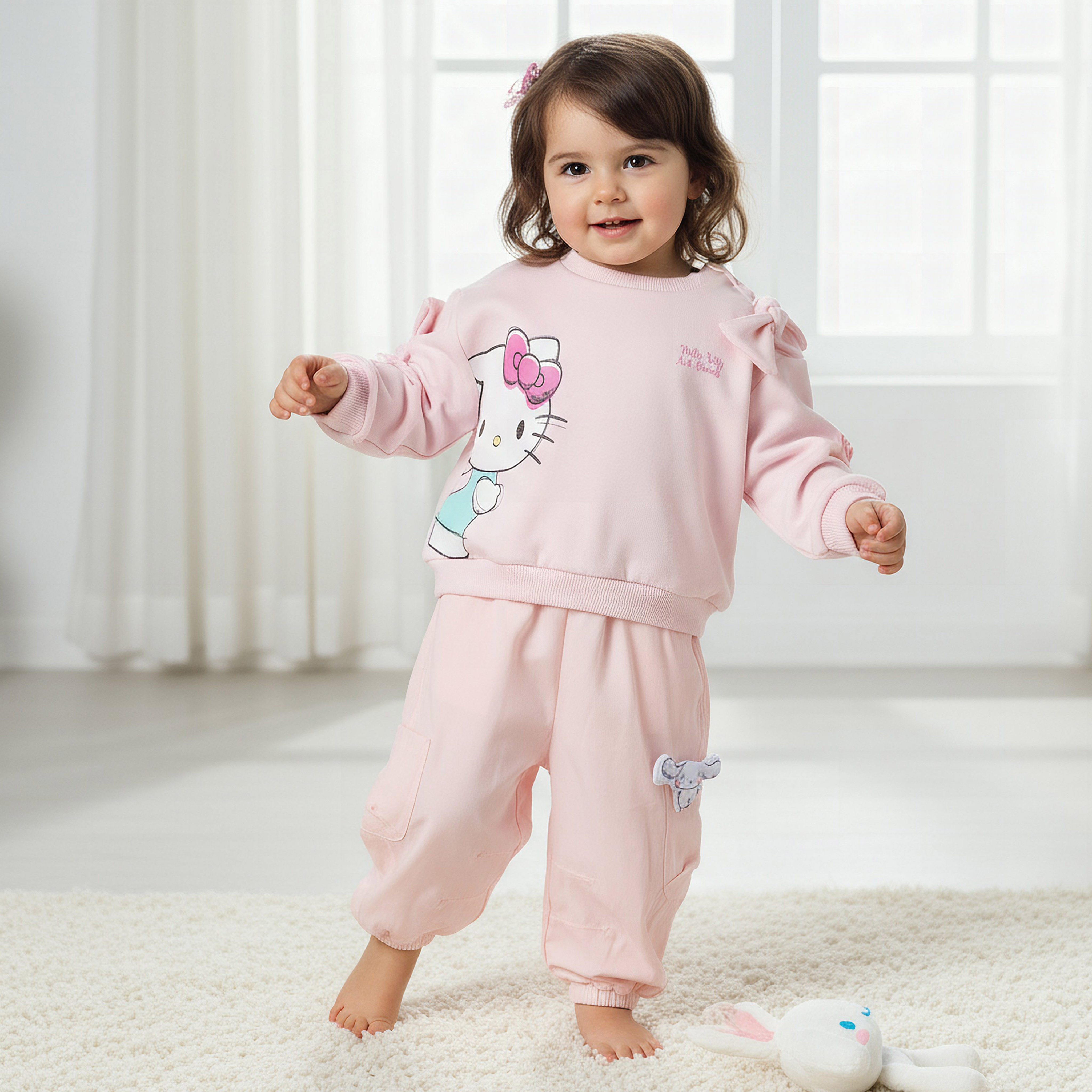 Sanrio Crew Neck Long Sleeves Sweatshirt and Joggers Set with Hello Kitty and Friends Print-baby-girls-clothing-setsandcoords-image-1