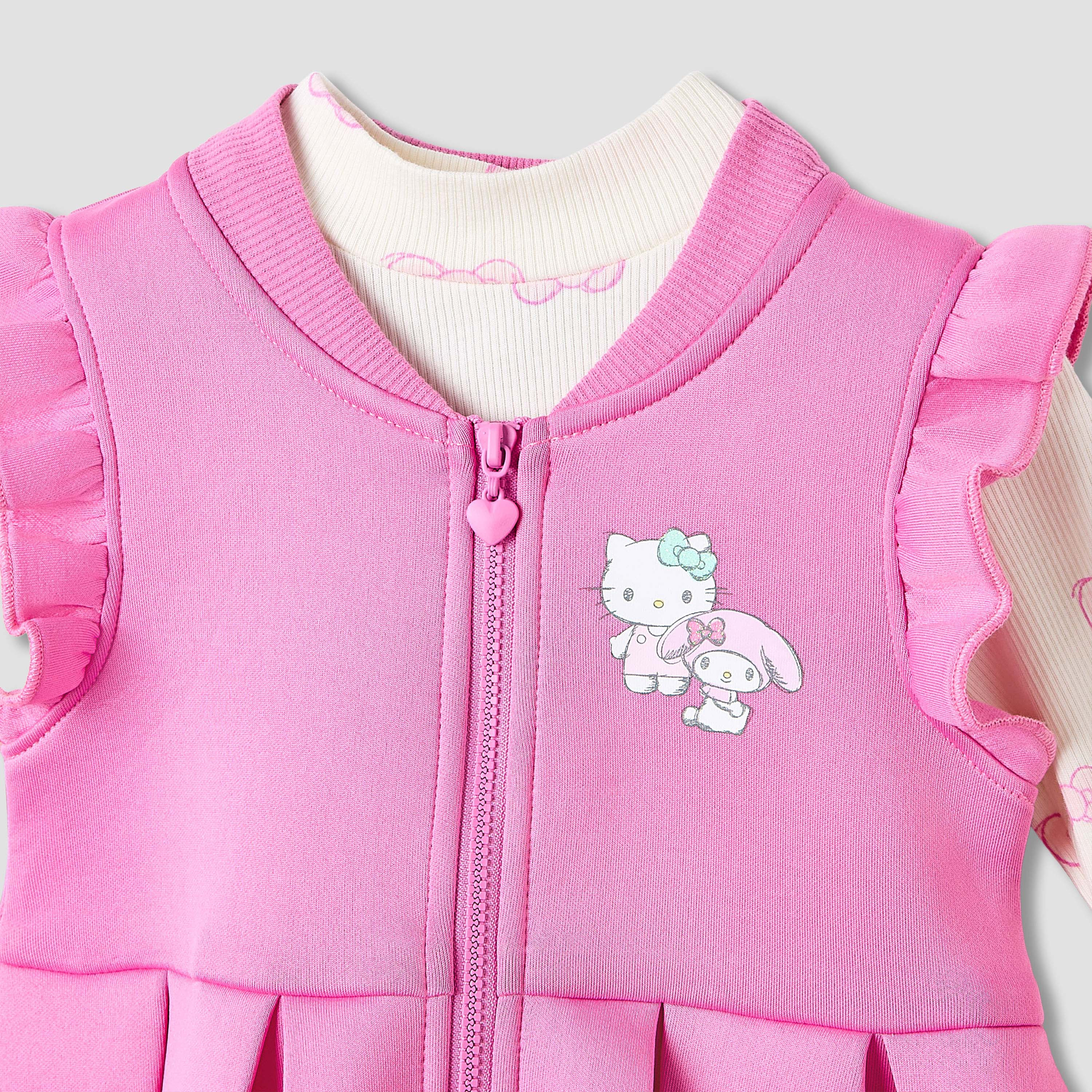 Sario Girls Pleated Dress and T-shirt Set with Hello Kitty Print - Cotton - Long Sleeves-baby-girls-clothing-setsandcoords-image-4
