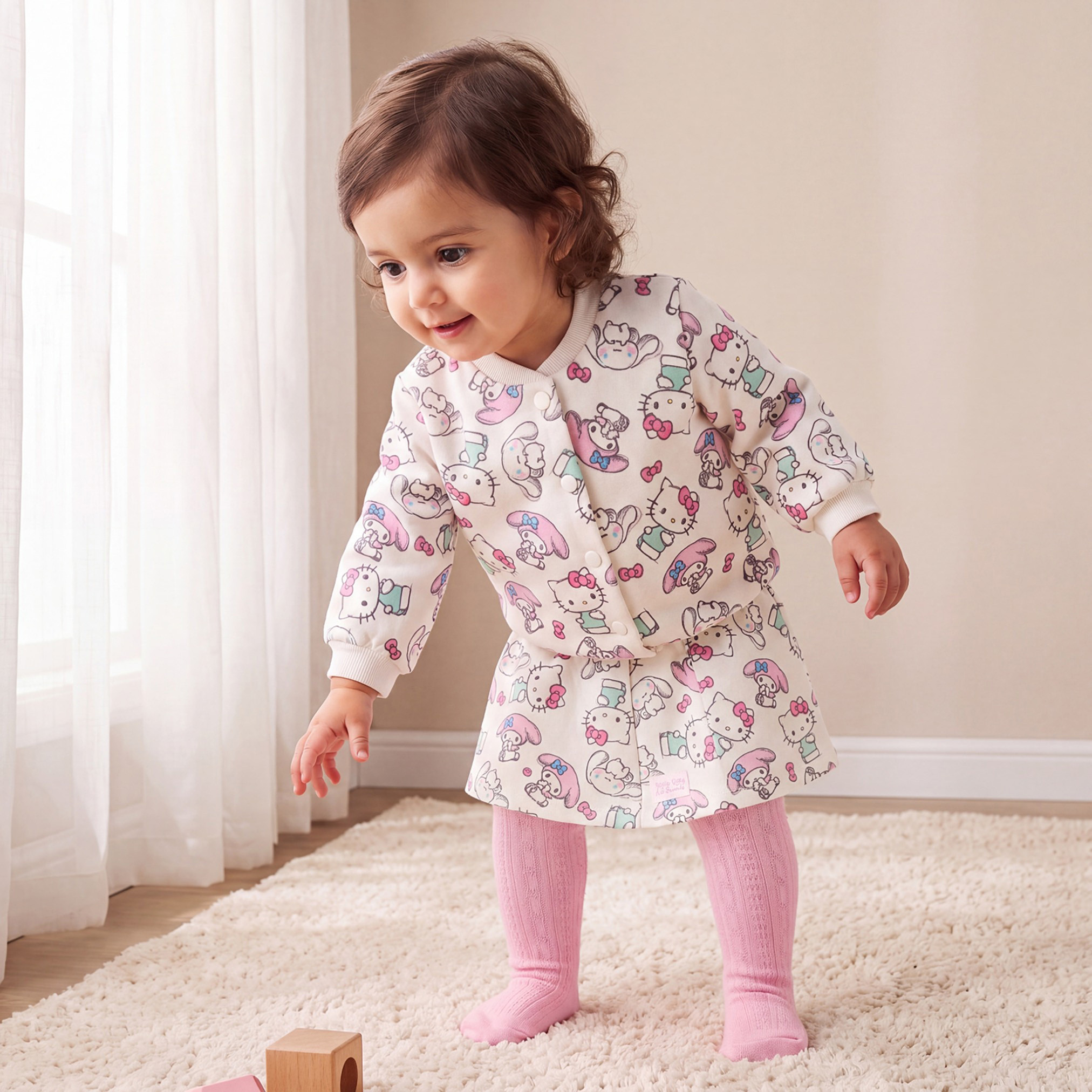 طقم جاكيت وتنورة بياقة مستديرة وأكمام طويلة بطبعات هالو كيتي من سانريو - عبوة من 4 قطع-baby-girls-clothing-setsandcoords-image-2