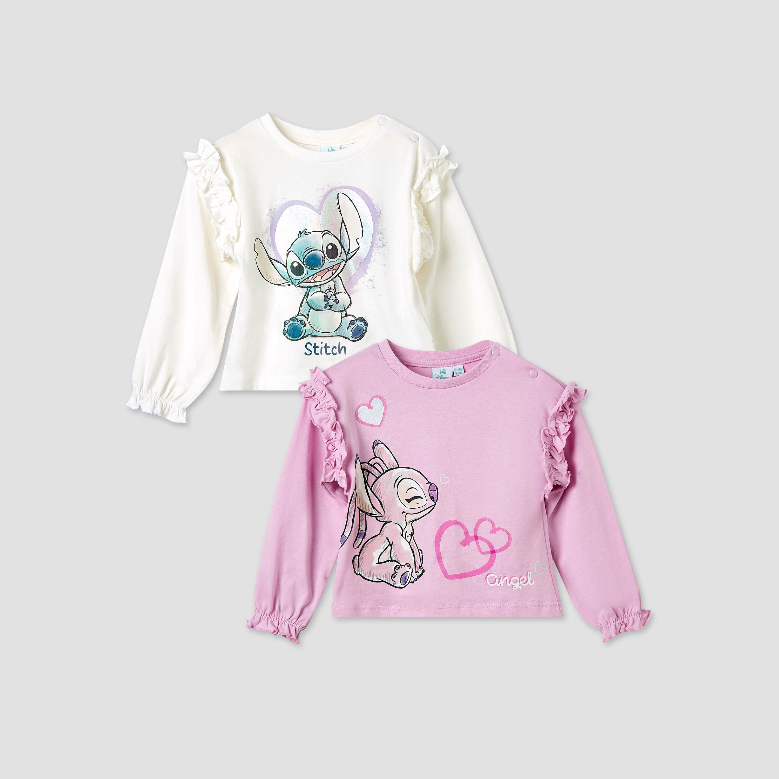تيشيرتات قطن بياقة مستديرة وأكمام طويلة وطبعات للبنات من ديزني - طقم من قطعتين-baby-girls-clothing-tshirts-image-1