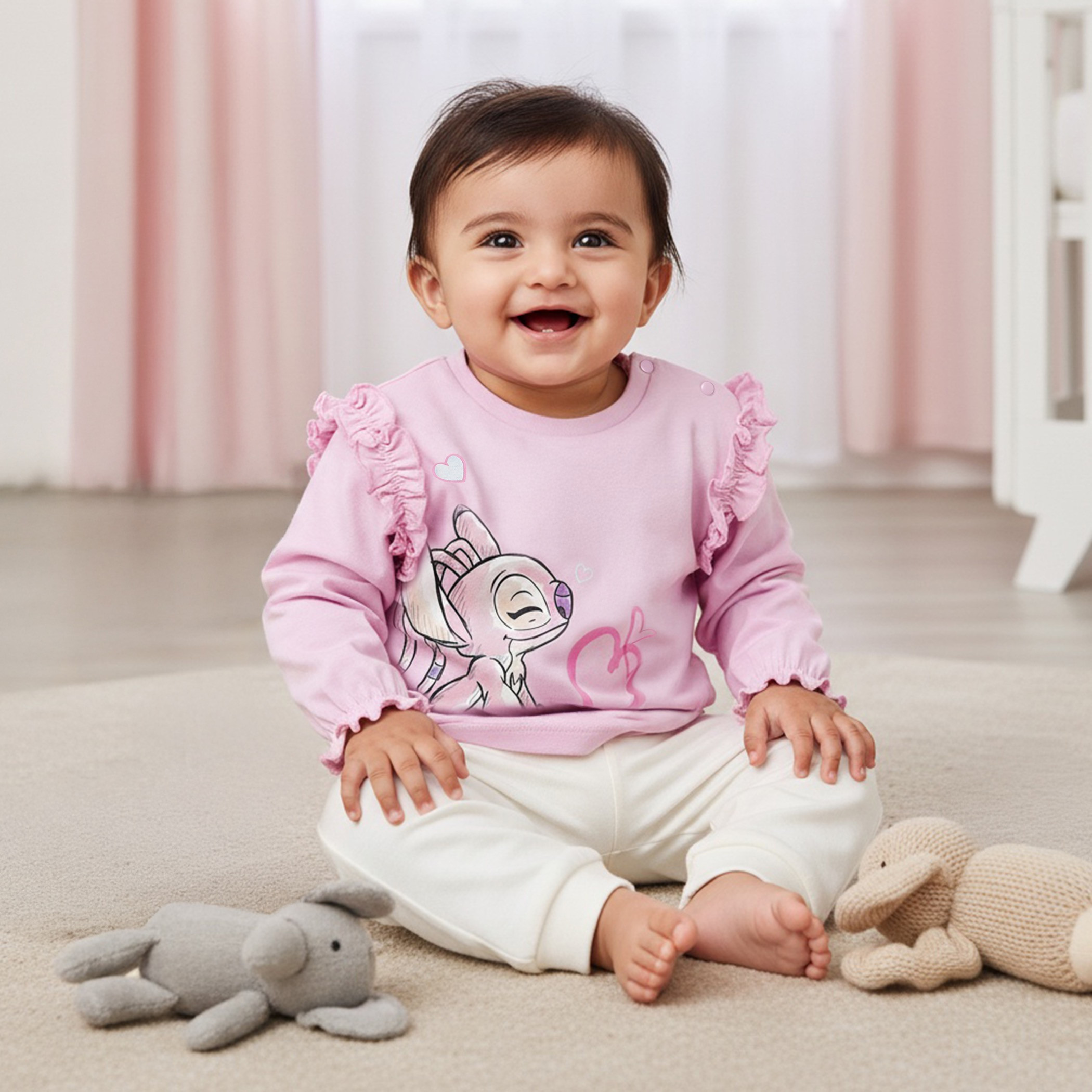 تيشيرتات قطن بياقة مستديرة وأكمام طويلة وطبعات للبنات من ديزني - طقم من قطعتين-baby-girls-clothing-tshirts-image-7
