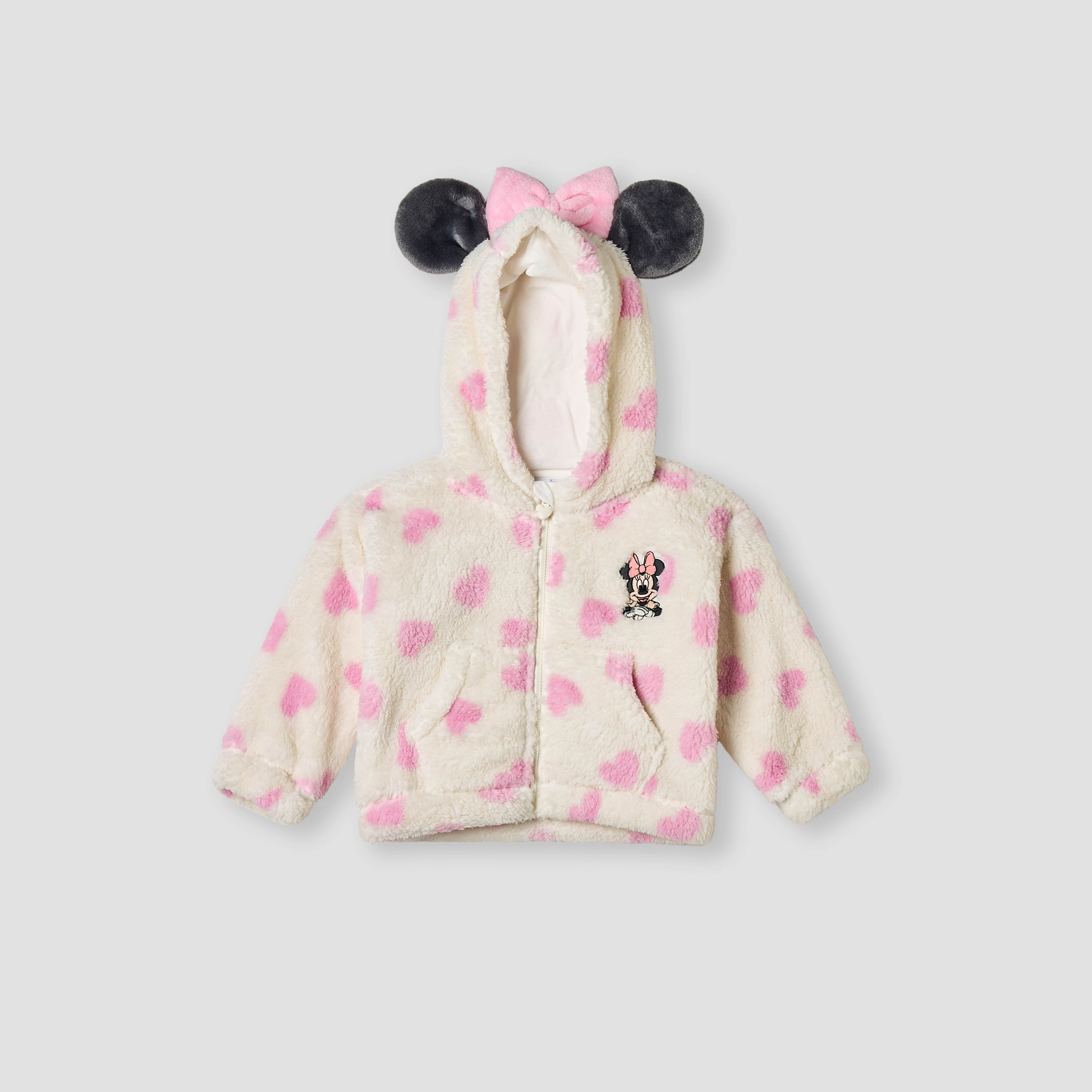 Disney Minnie Mouse Embroidered Zip Through Hoodie with Long Sleeves-baby-girls-clothing-winterwear-sweatshirts-image-1