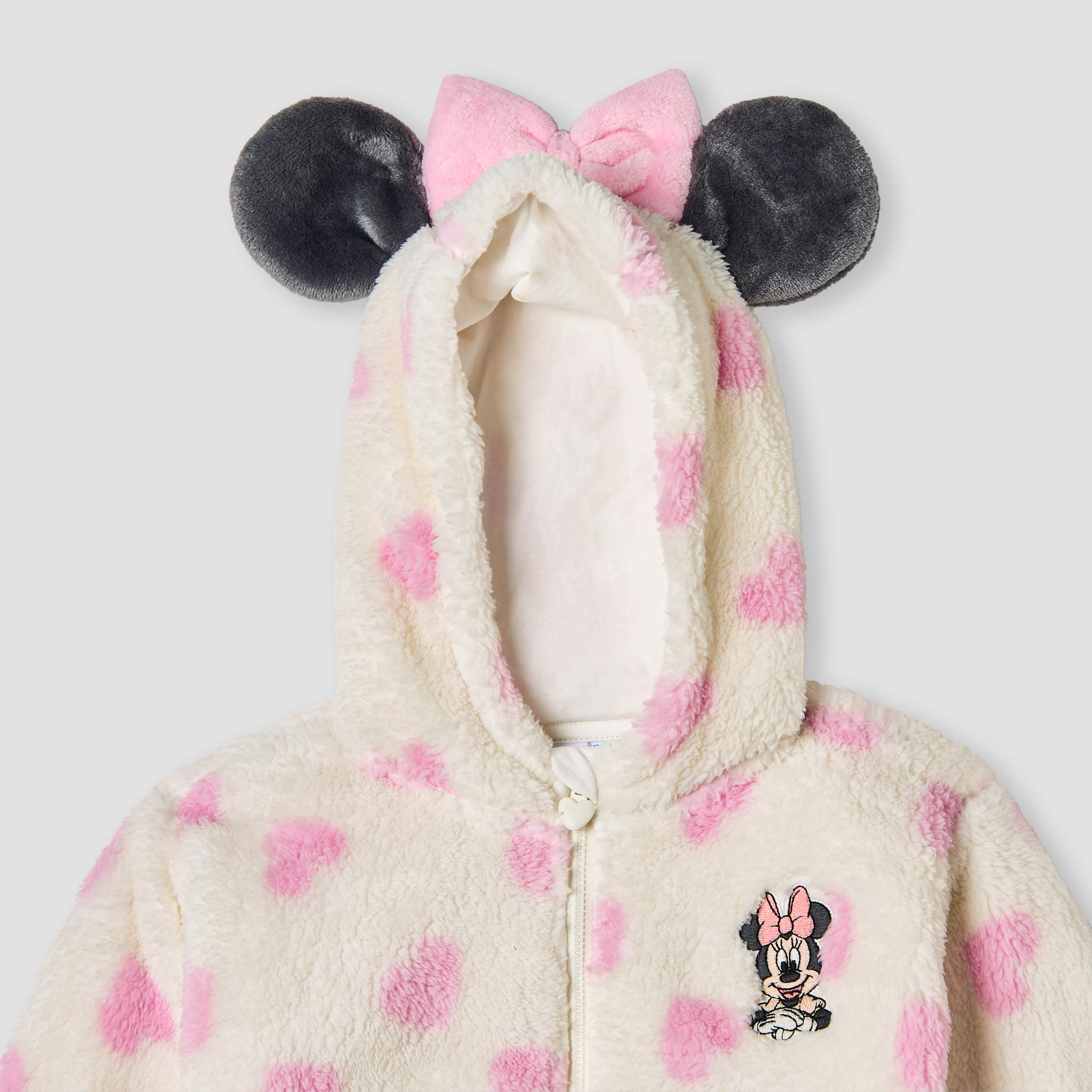 Disney Minnie Mouse Embroidered Zip Through Hoodie with Long Sleeves-baby-girls-clothing-winterwear-sweatshirts-image-3
